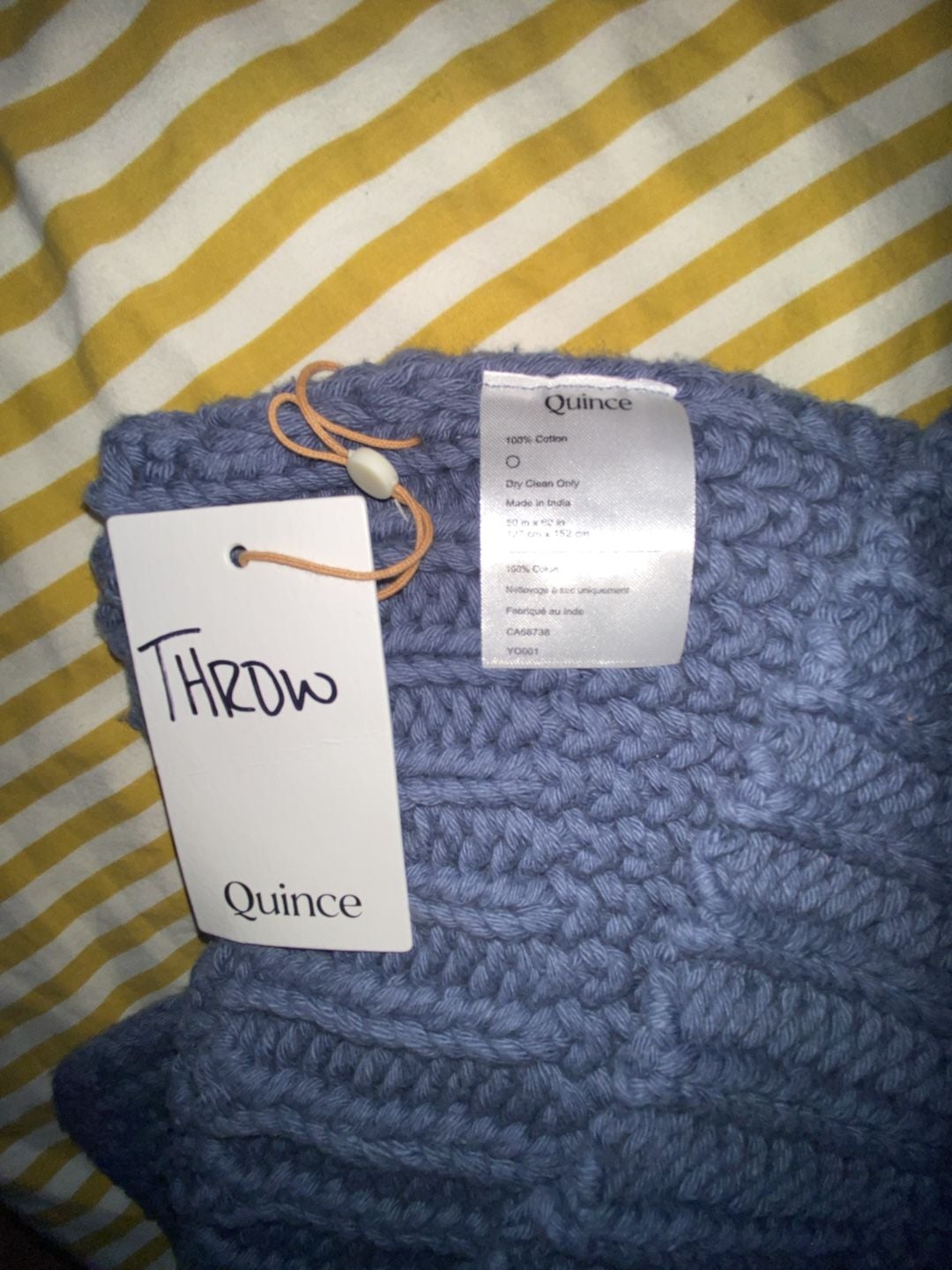 Quince Knit Throw Blanket 50x60 Blue 100%Cotton 4