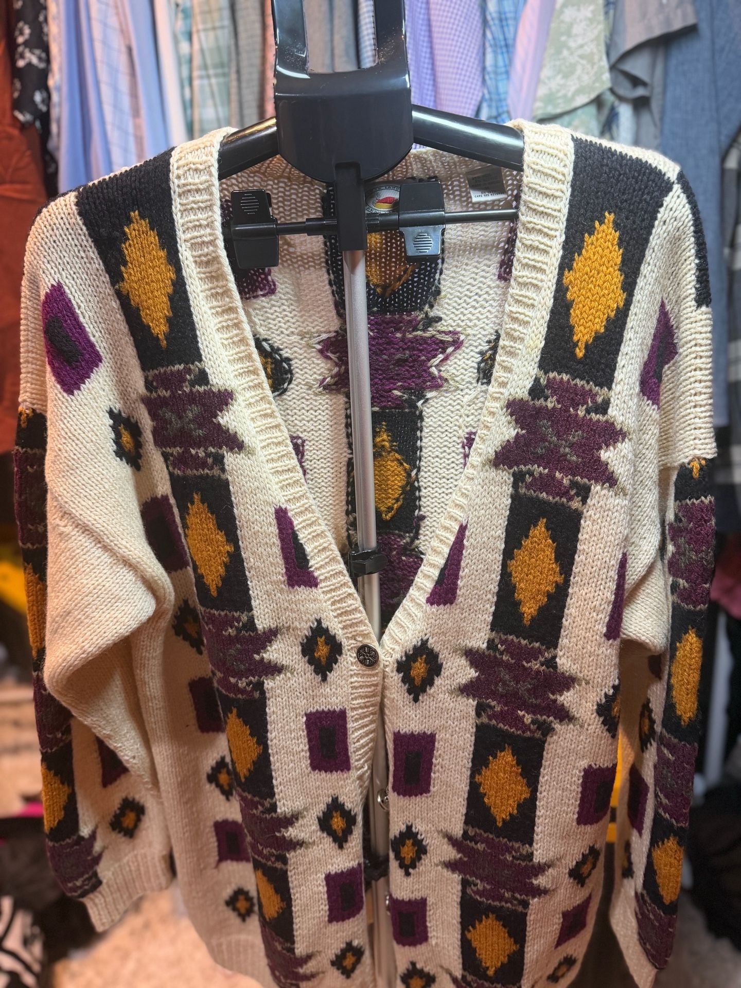 Marsh Landing Hand Knits Cardigan Sweater Size M Aztec Geometric 2