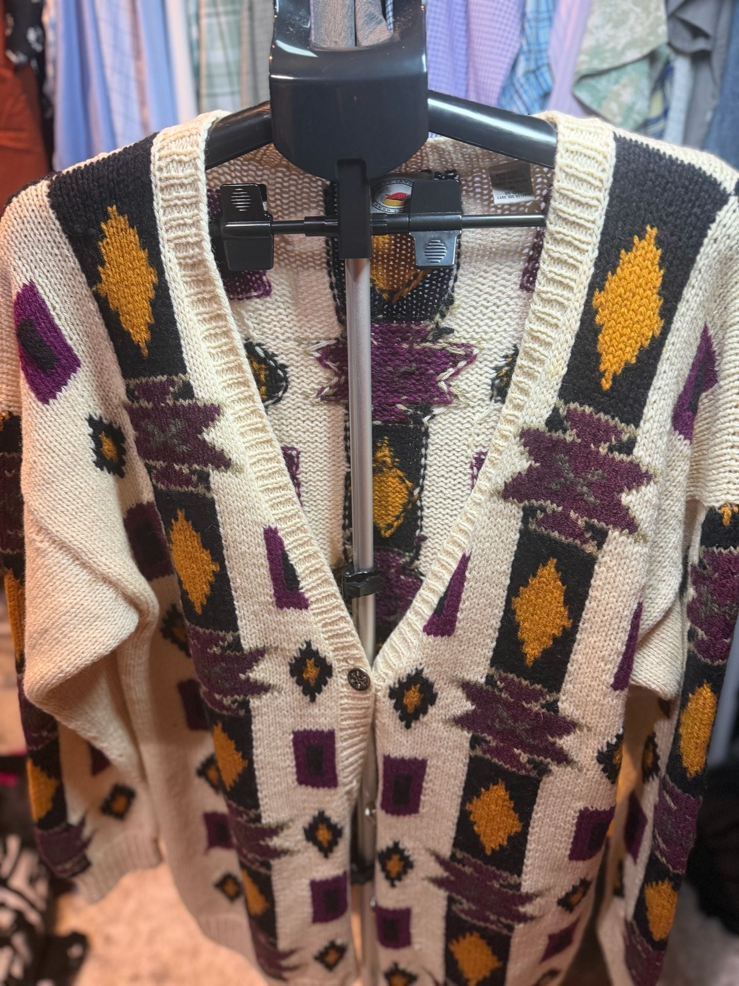 Marsh Landing Hand Knits Cardigan Sweater Size M Aztec Geometric 3