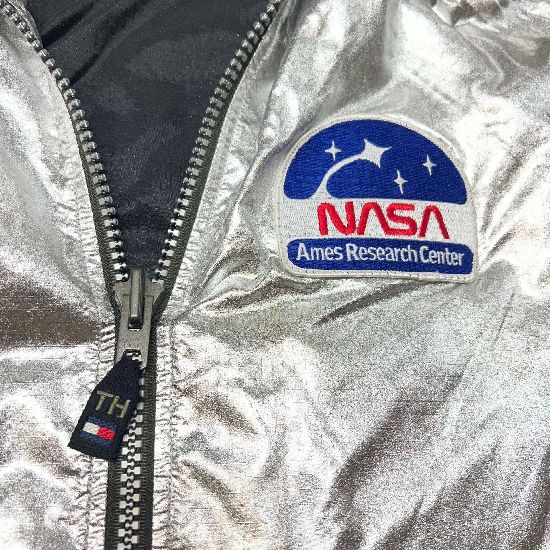 Vintage 90s Tommy Hilfiger NASA Ames Silver Metallic Jacket L Expedition Rare 5