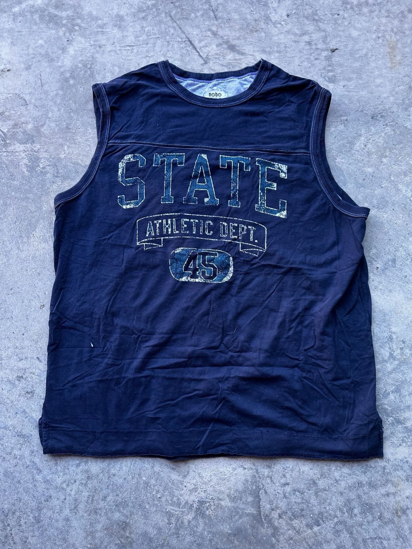 No Boundaries Tank Top Size L Navy Blue State Athletic Dept Graphic 45 2