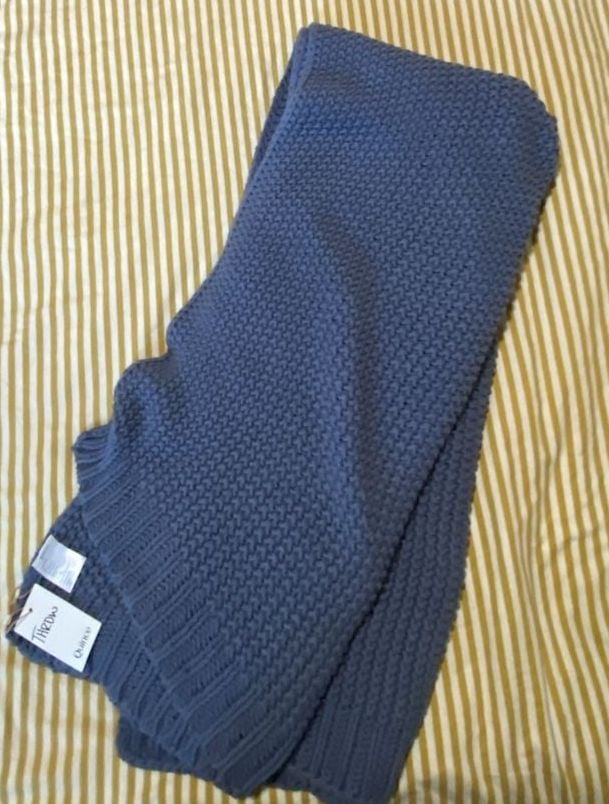 Quince Knit Throw Blanket 50x60 Blue 100%Cotton 1