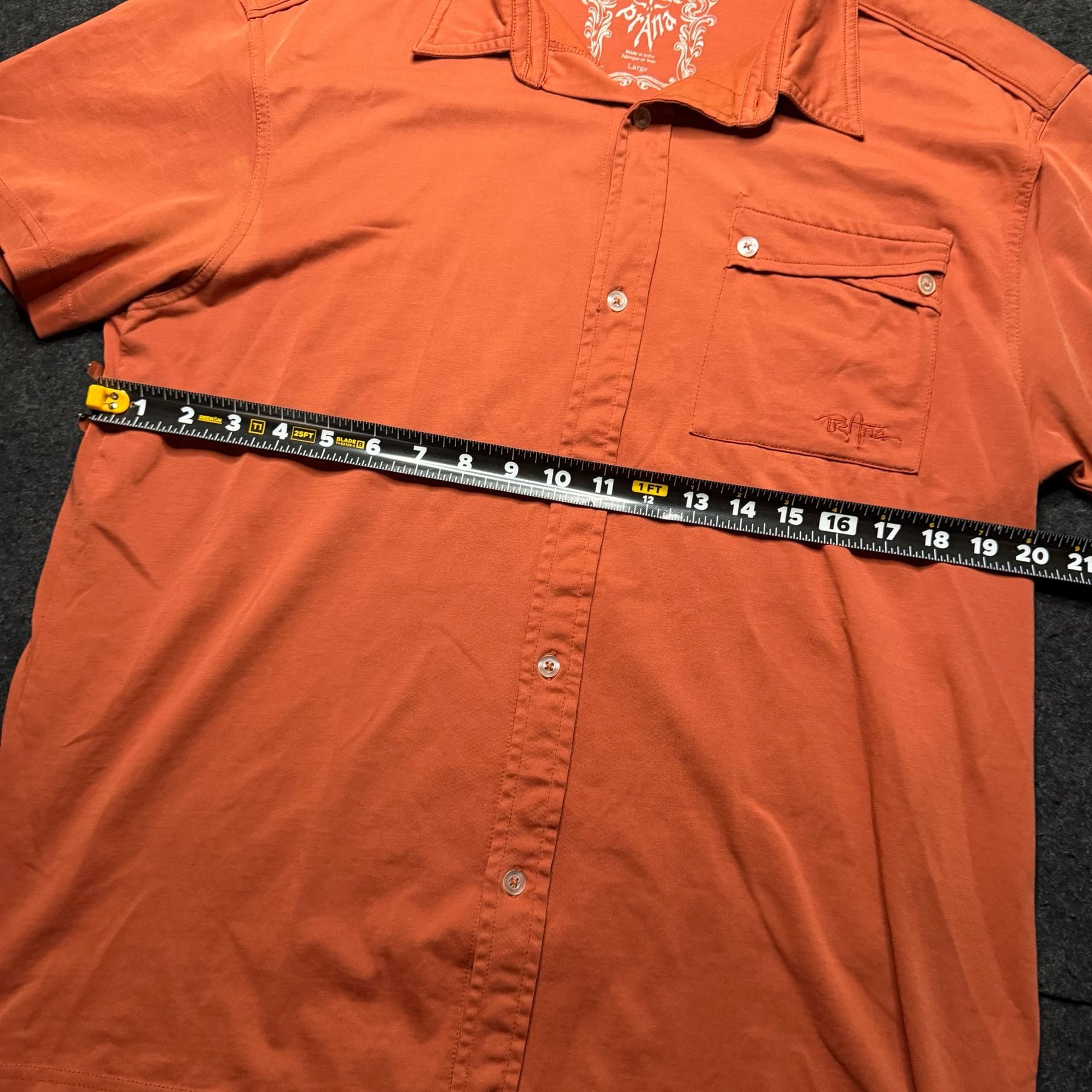 Prana Breathe Short Sleeve Button Down Shirt Size Large Burnt Orange 6