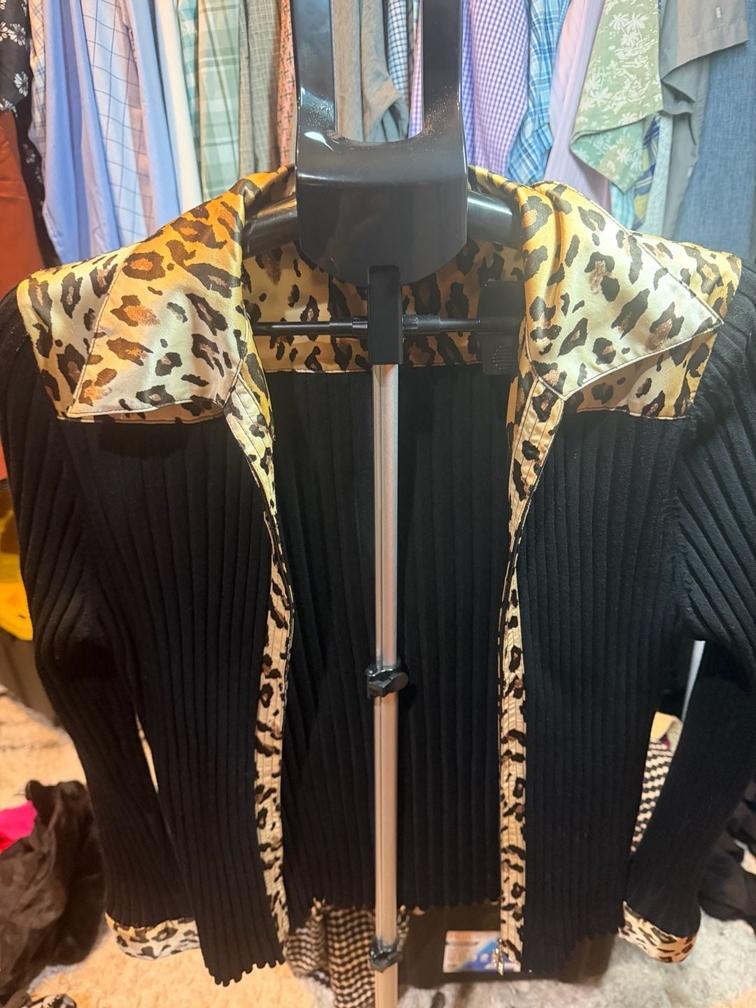 Belldini Zip Cardigan Black Leopard Trim Size L 3