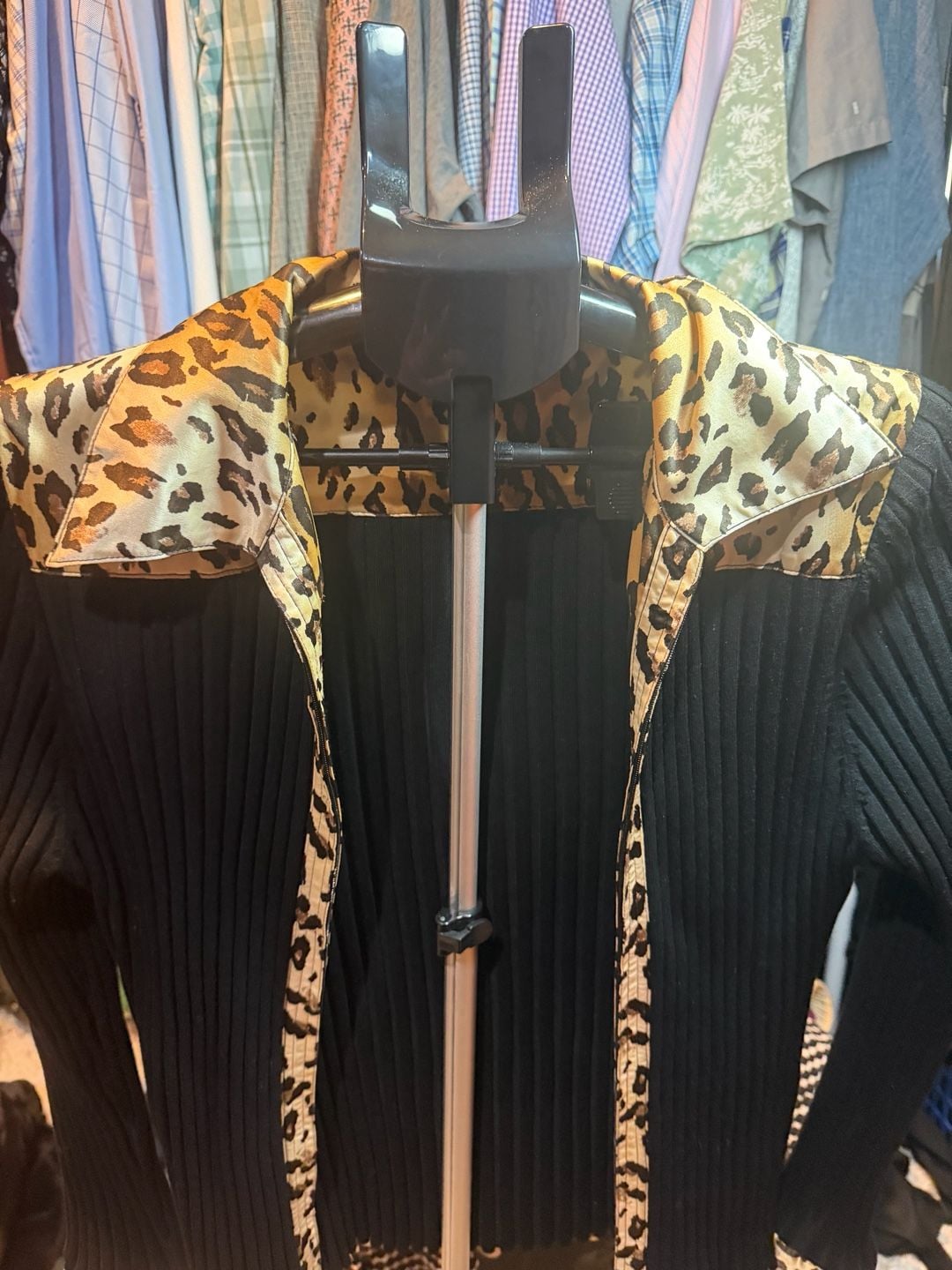 Belldini Zip Cardigan Black Leopard Trim Size L 4