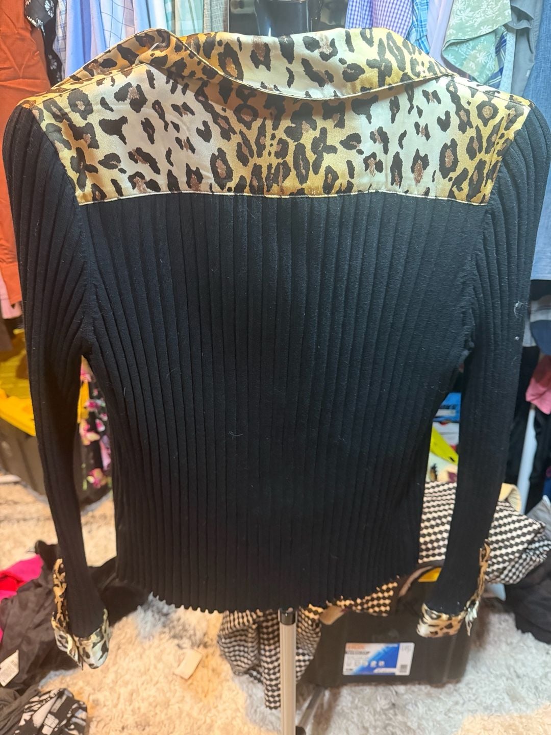 Belldini Zip Cardigan Black Leopard Trim Size L 9