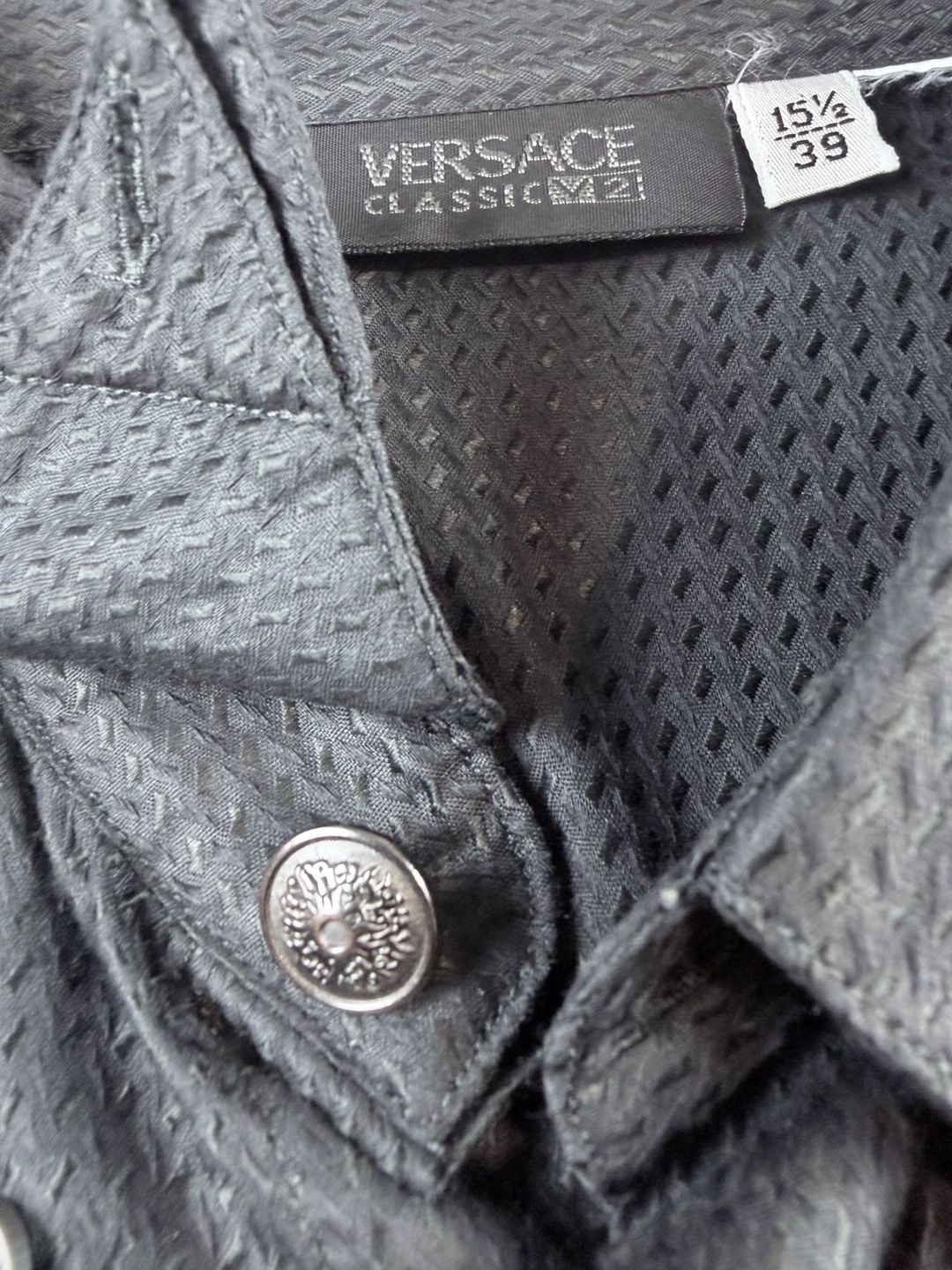 Versace Classic V2 Long Sleeve Button Up Shirt Size 15.5 39 Black Textured 7