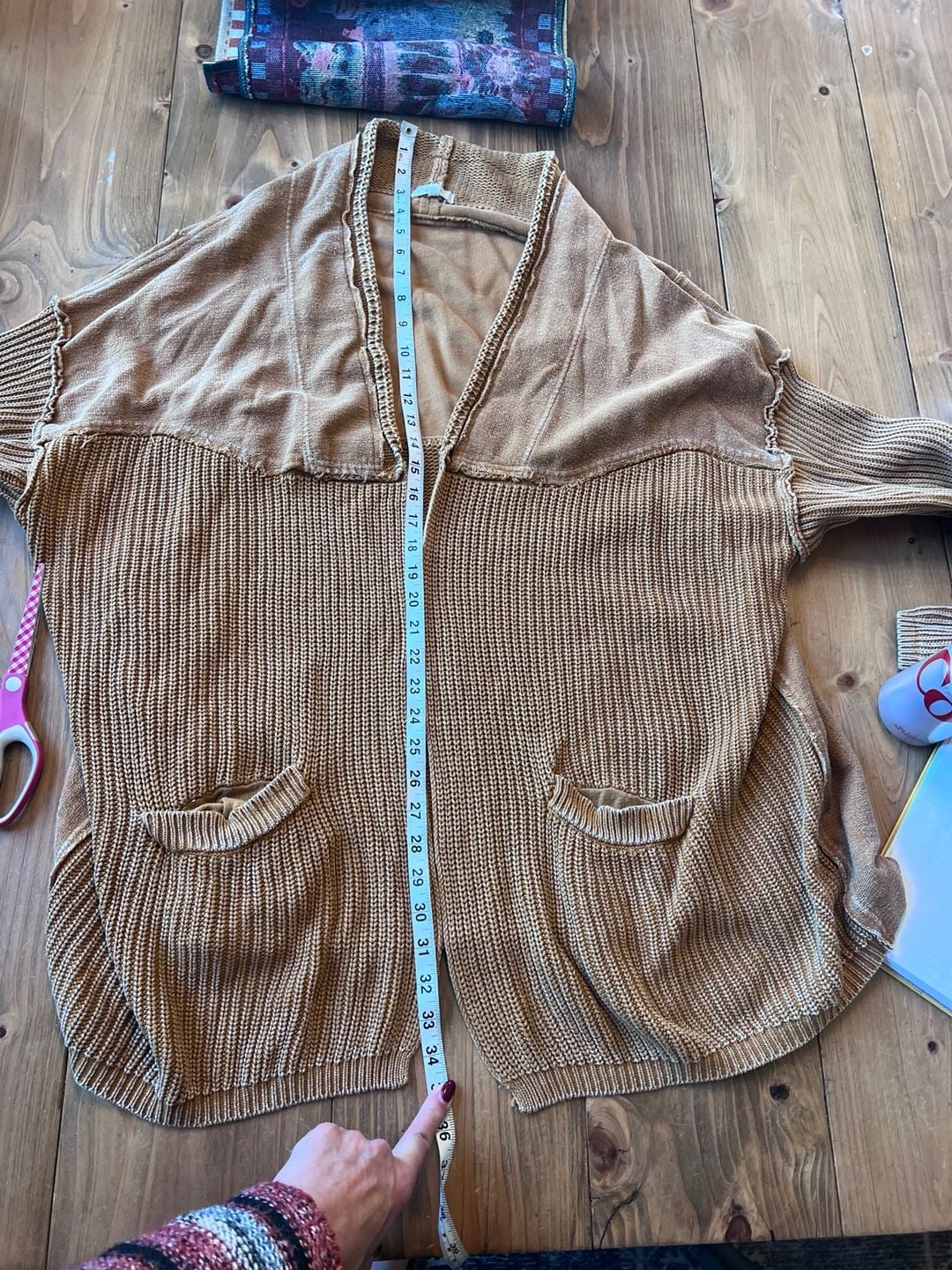 Easel Cardigan Size L Oversized Mustard Brown French Terry Mix Knit 7