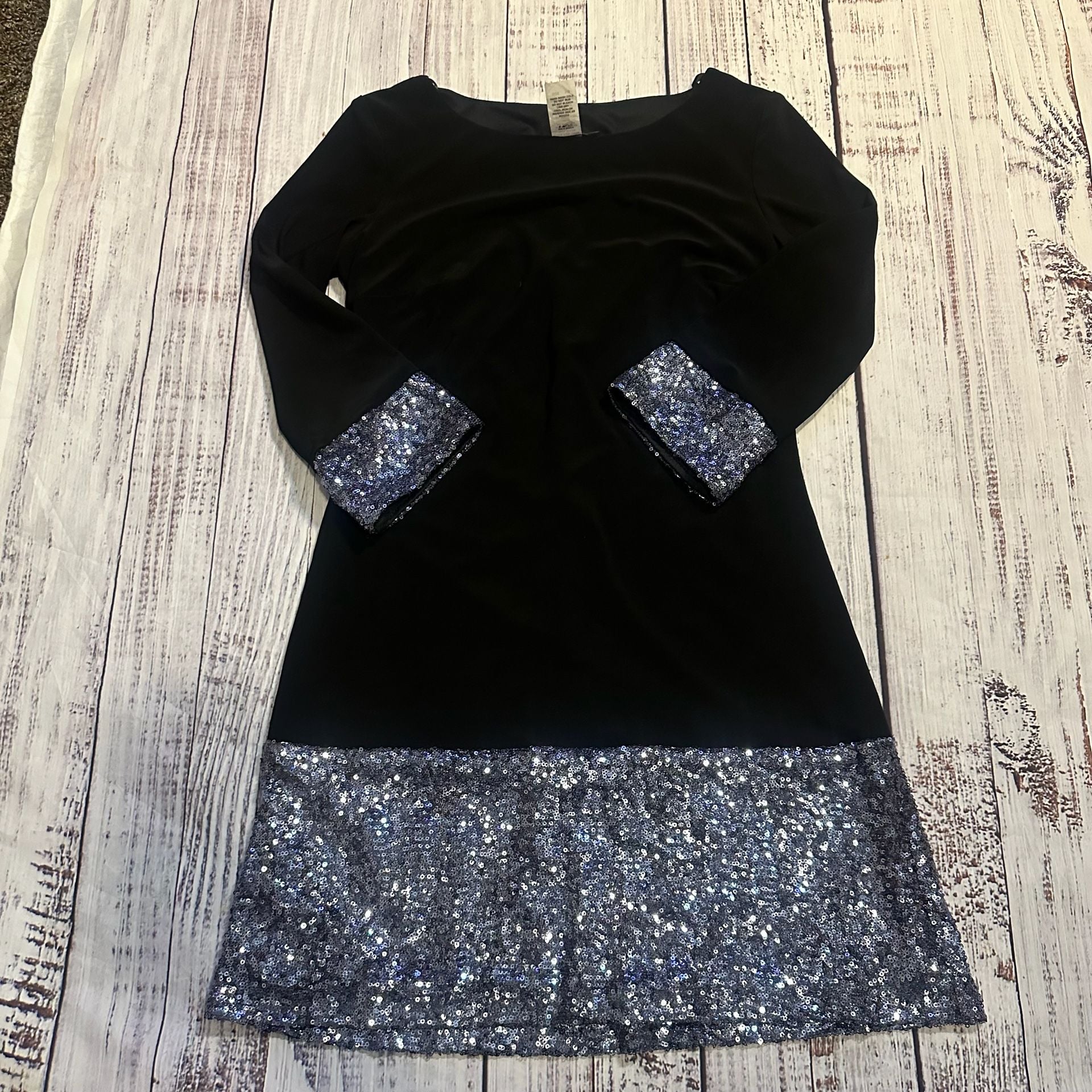 B. Darlin Dress Size 7.8 Black Silver Sequin Hem Cuffs Cocktail Party Dress 2