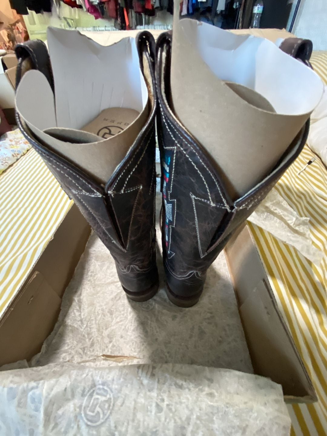 Roper Arrows Square Wonder Boot Size 7.5 Brown Leather 10