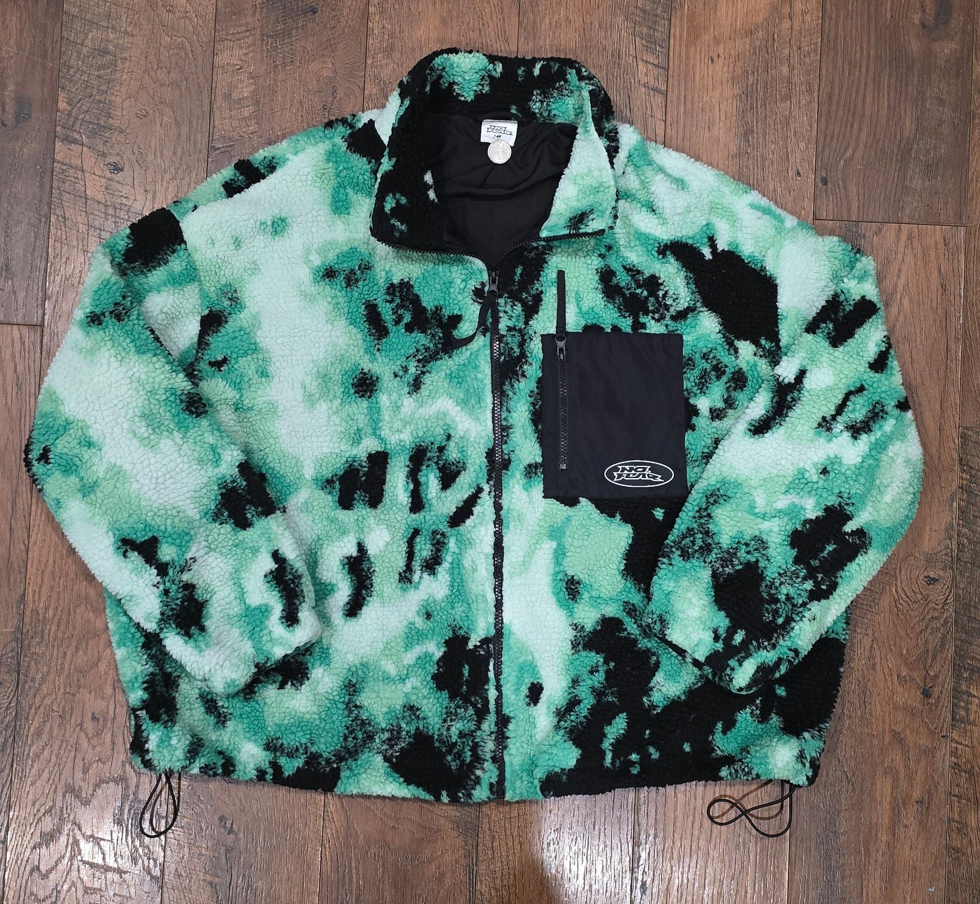 No Fear x H&M Sherpa Fleece Jacket Size XXL Green Black Tie Dye Zip 2