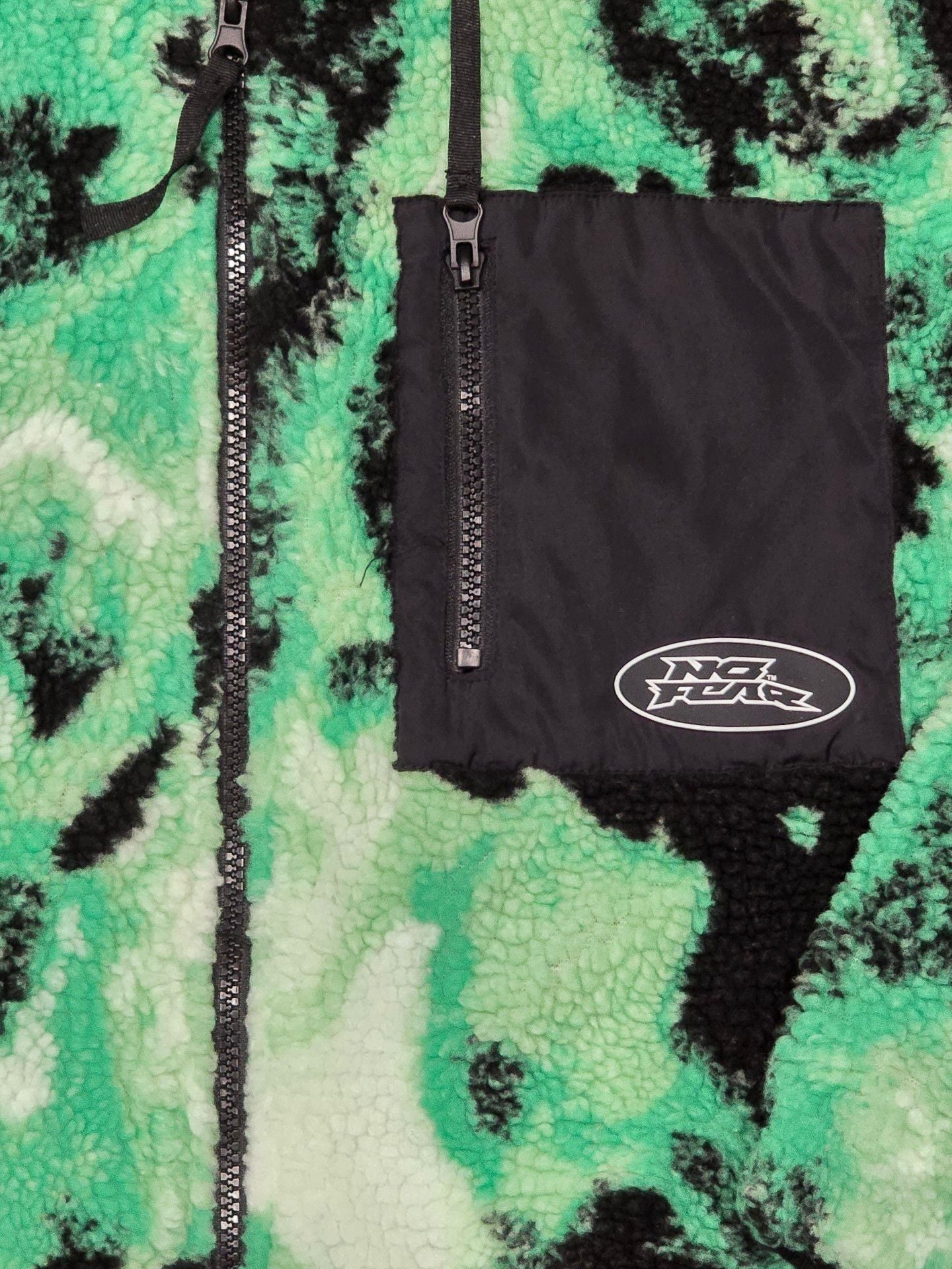 No Fear x H&M Sherpa Fleece Jacket Size XXL Green Black Tie Dye Zip 3