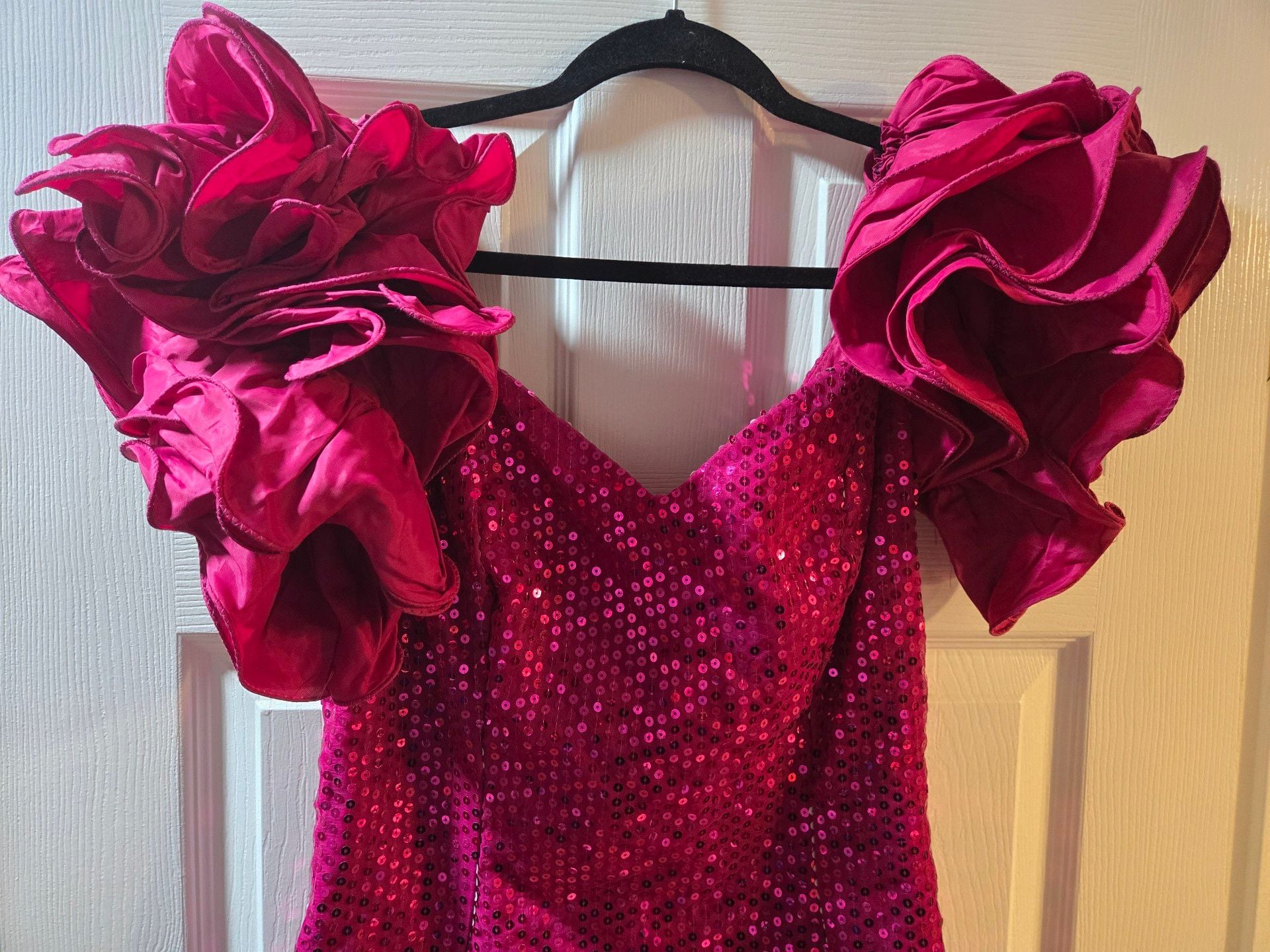 Nadine Magenta Sequin Ruffle Sleeve Dress 5
