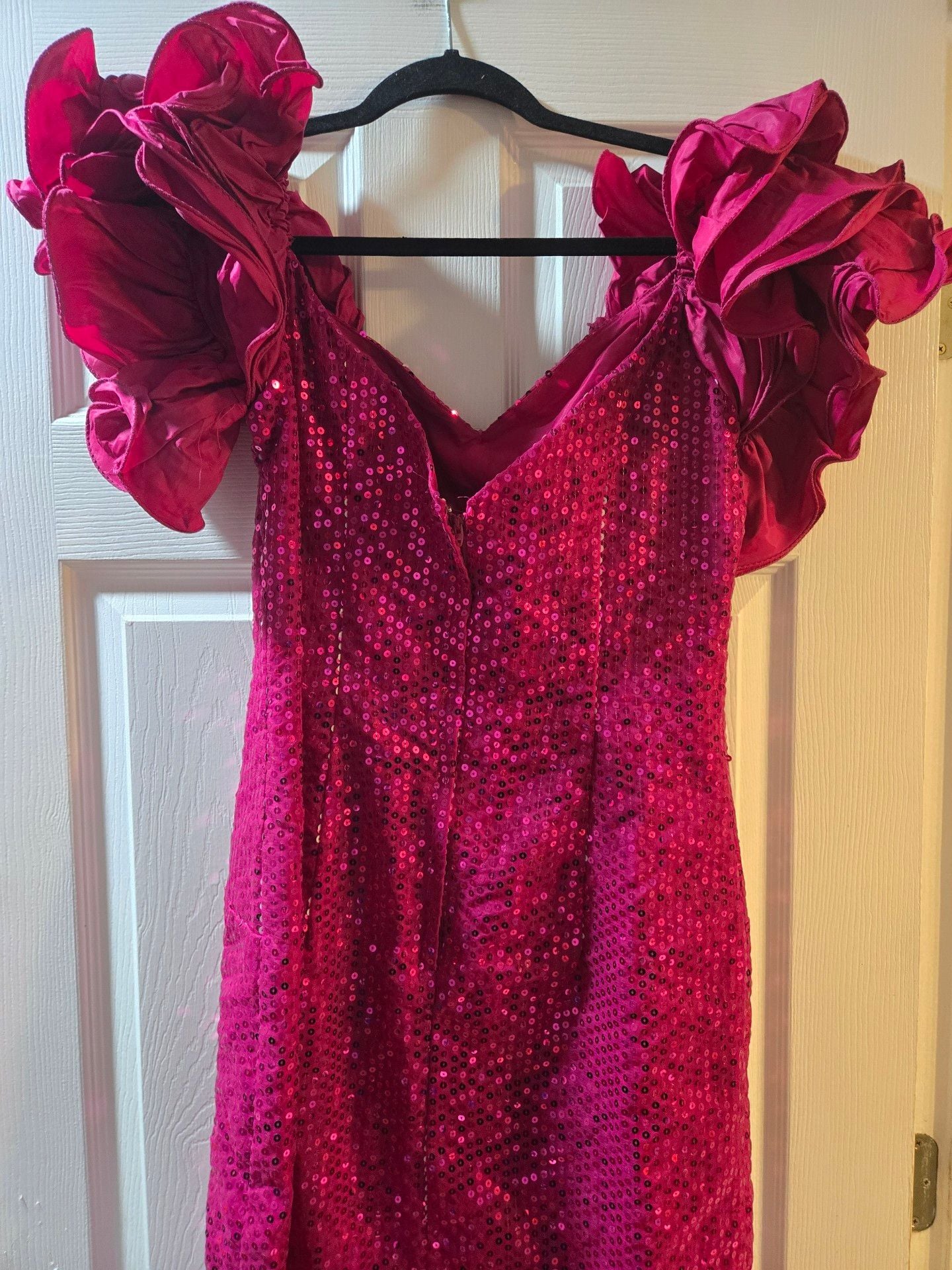 Nadine Magenta Sequin Ruffle Sleeve Dress 6
