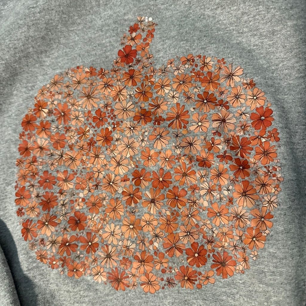Gildan Floral Pumpkin Sweatshirt Size S Gray Fall Boho 3