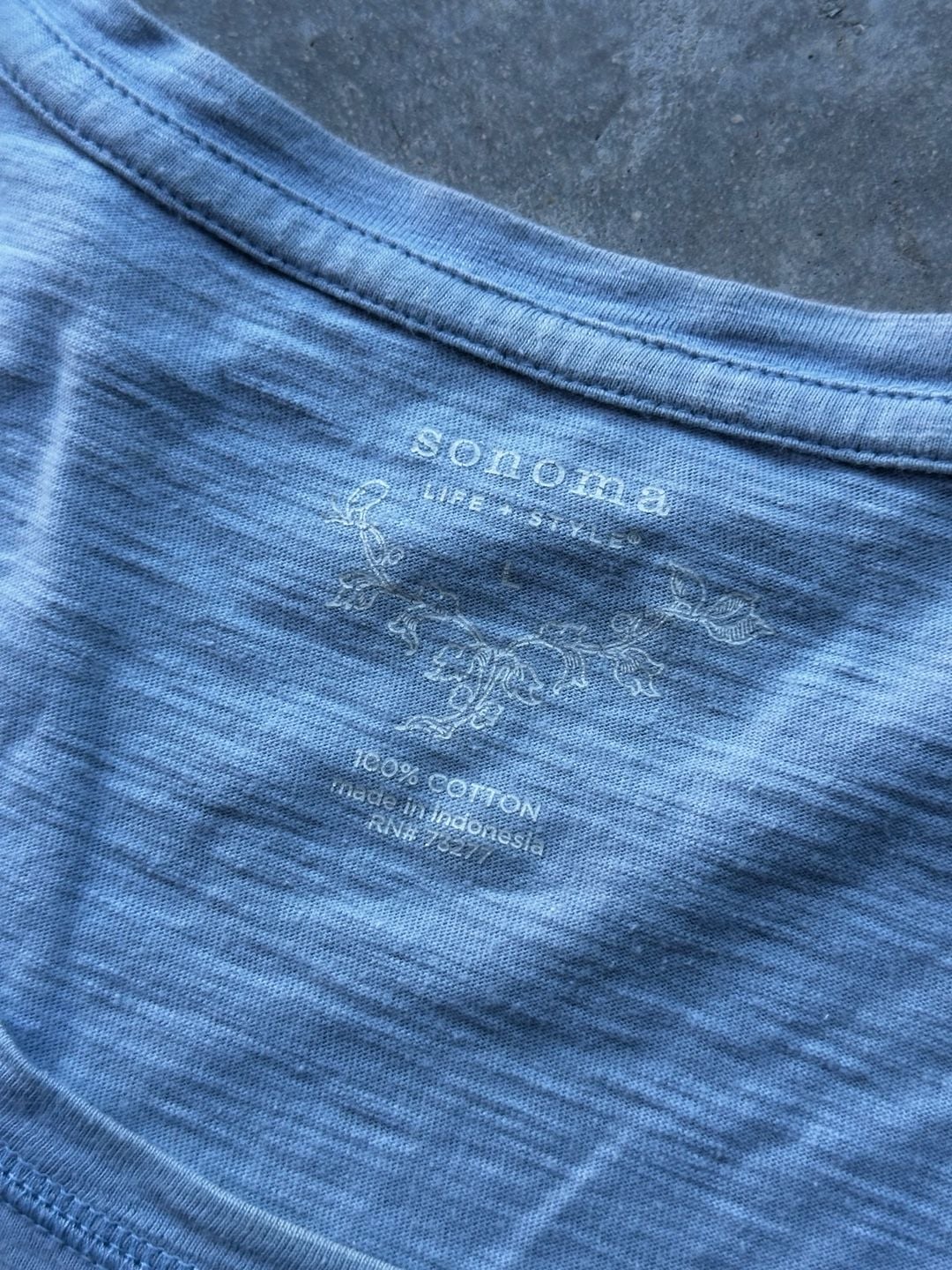 Sonoma Life + Style Top Size L Blue Ombre Floral 3/4 Sleeve Cotton 4