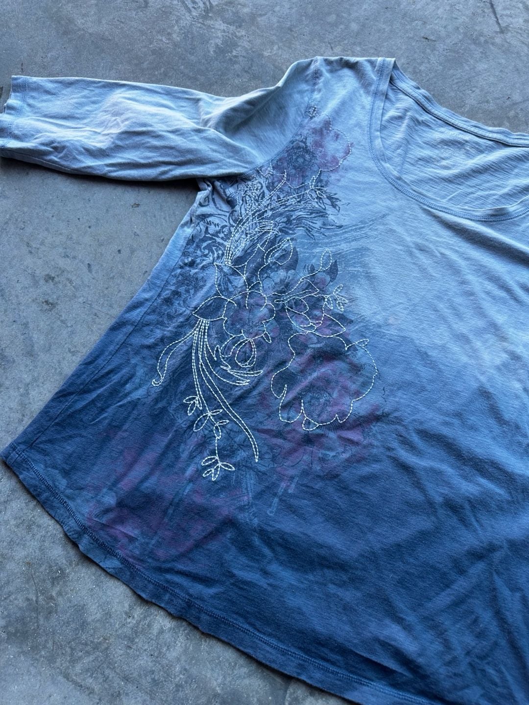 Sonoma Life + Style Top Size L Blue Ombre Floral 3/4 Sleeve Cotton 5