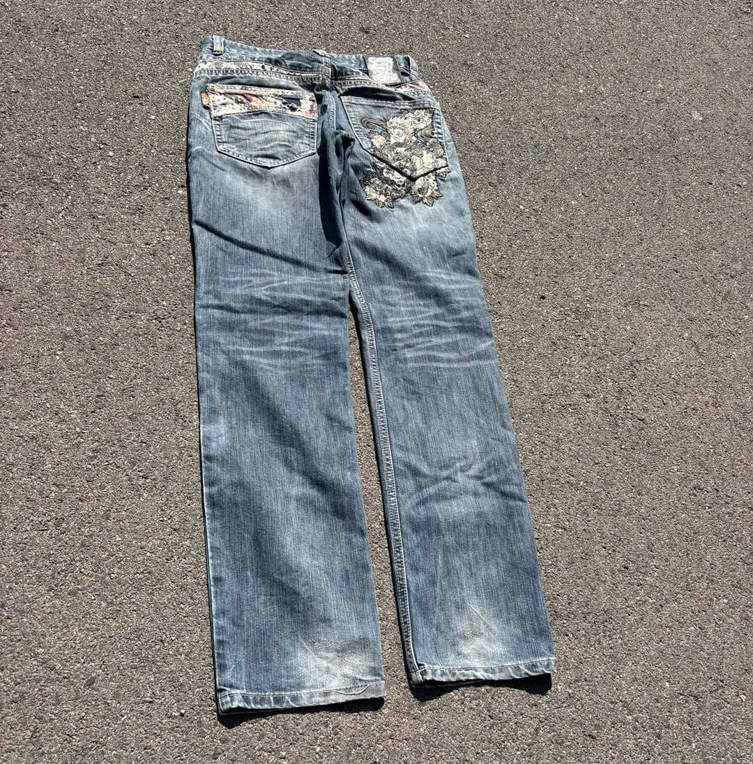 JizoJapanese Brand Embroidered Distressed Denim Jeans Blue 7