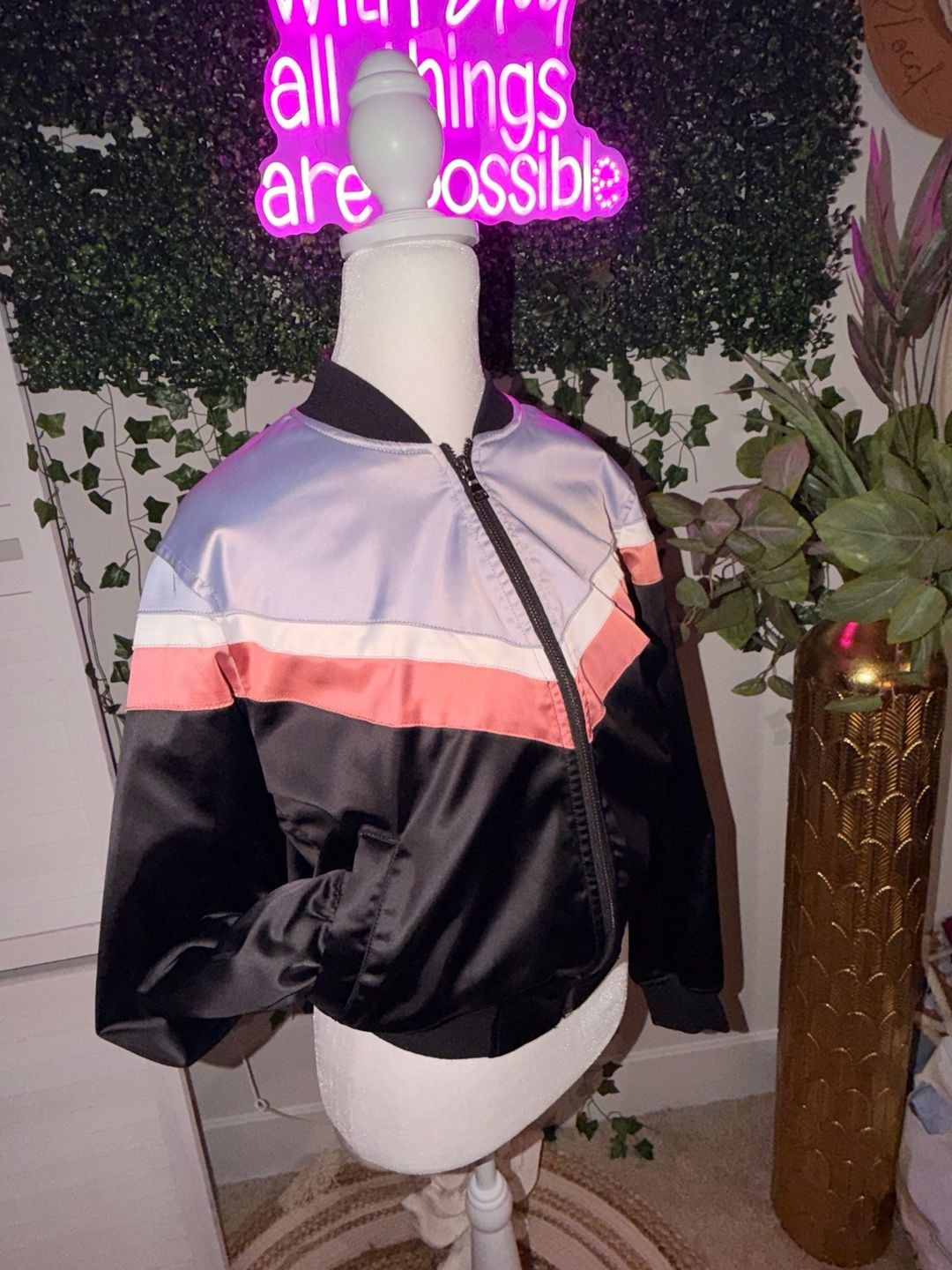 Express Silky Chevron Bomber Jacket Multi Colorblock 3