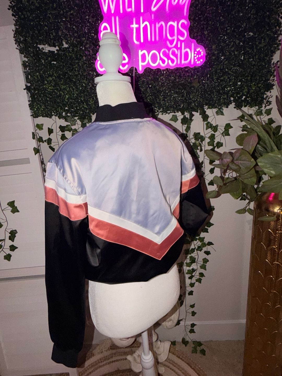 Express Silky Chevron Bomber Jacket Multi Colorblock 5