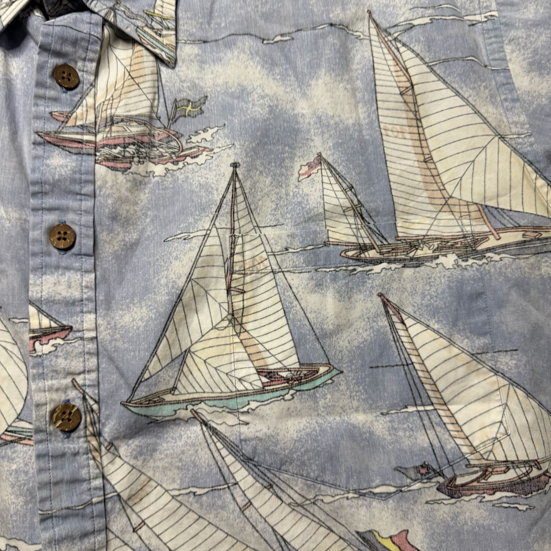 Cooke Street Hawaiian Shirt Size XL Blue Sailboat Nautical Short Sleeve 3