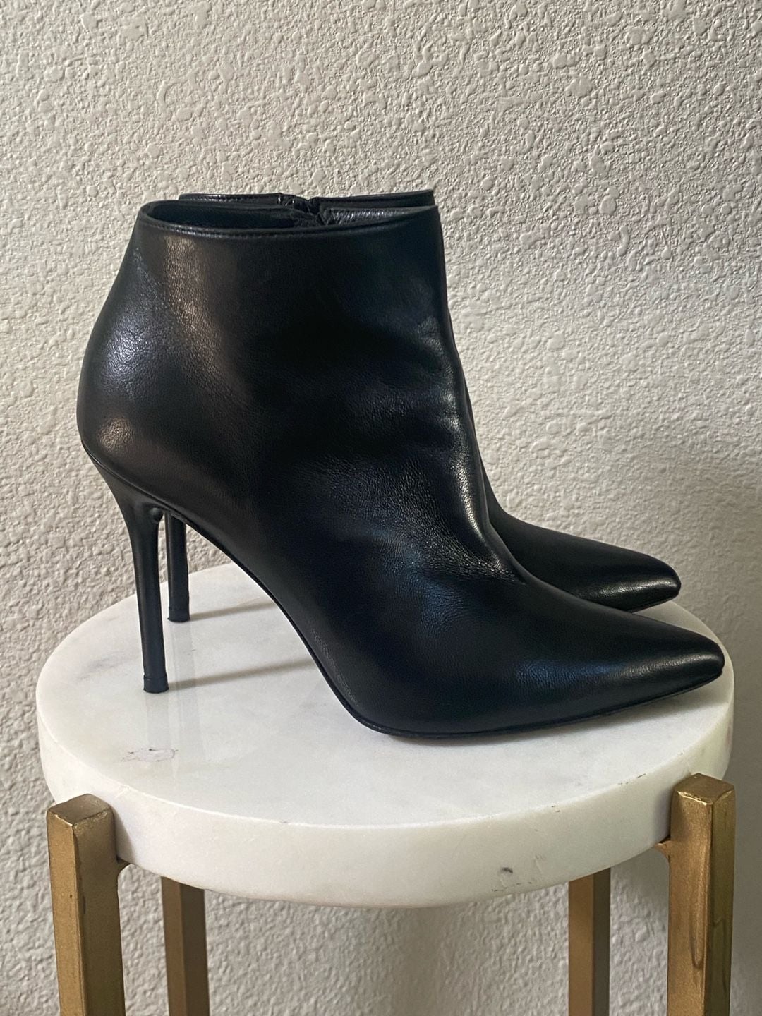 Stuart Weitzman Stuart Power Zip 75 Bootie Black Leather Pointed Toe 5