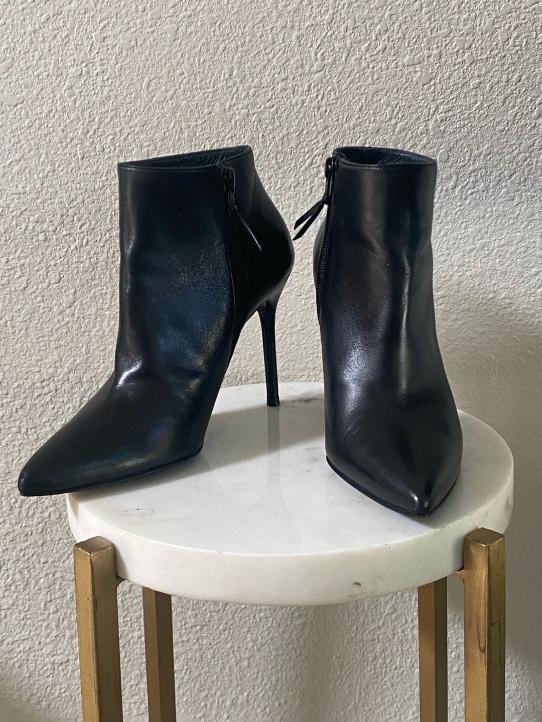 Stuart Weitzman Stuart Power Zip 75 Bootie Black Leather Pointed Toe 14