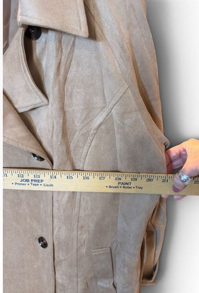 NEW Vegan Suede Trench Coat Beige Large  7