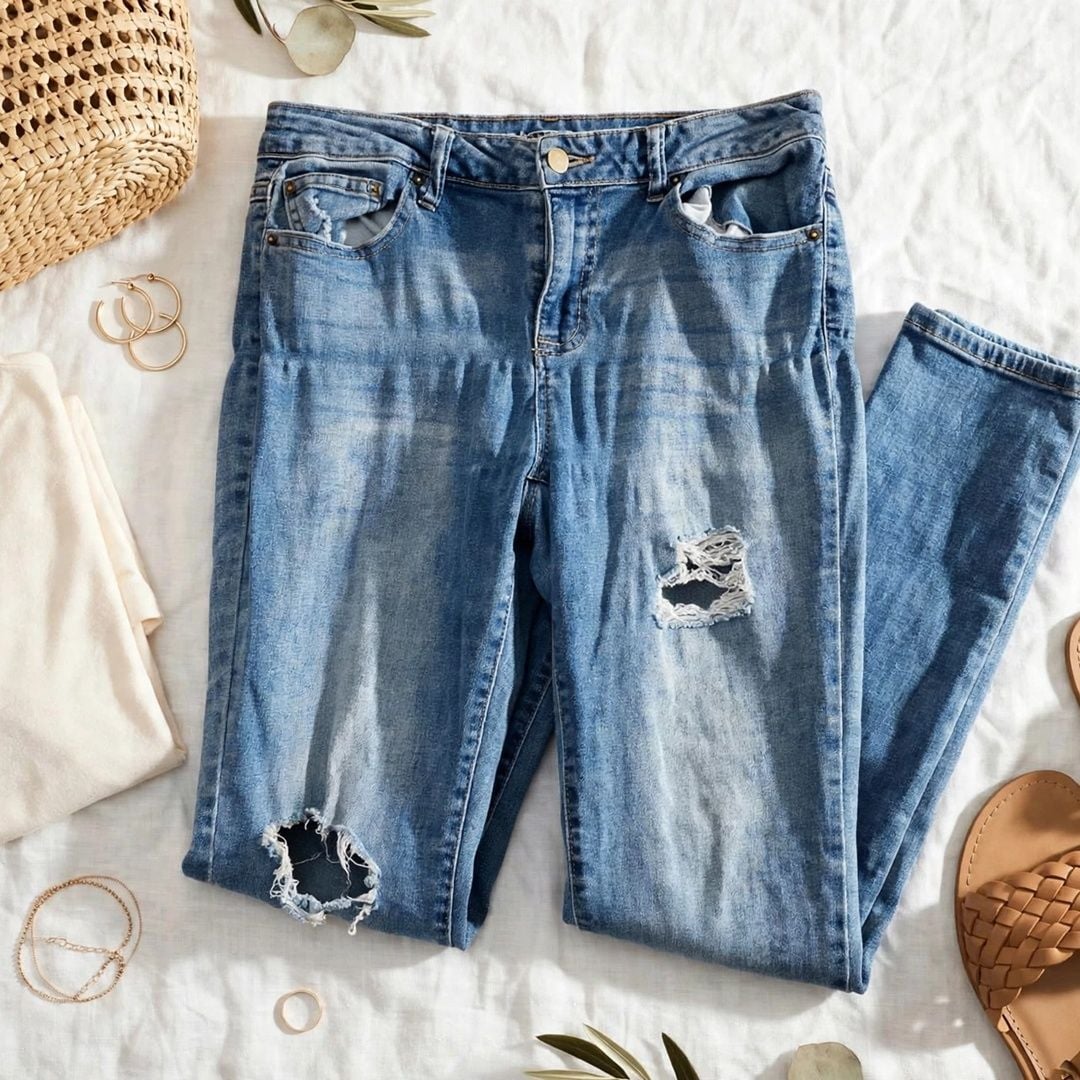 d.jeans Women's Distressed Mid-Rise Stretch Denim Jeans Size 8 2