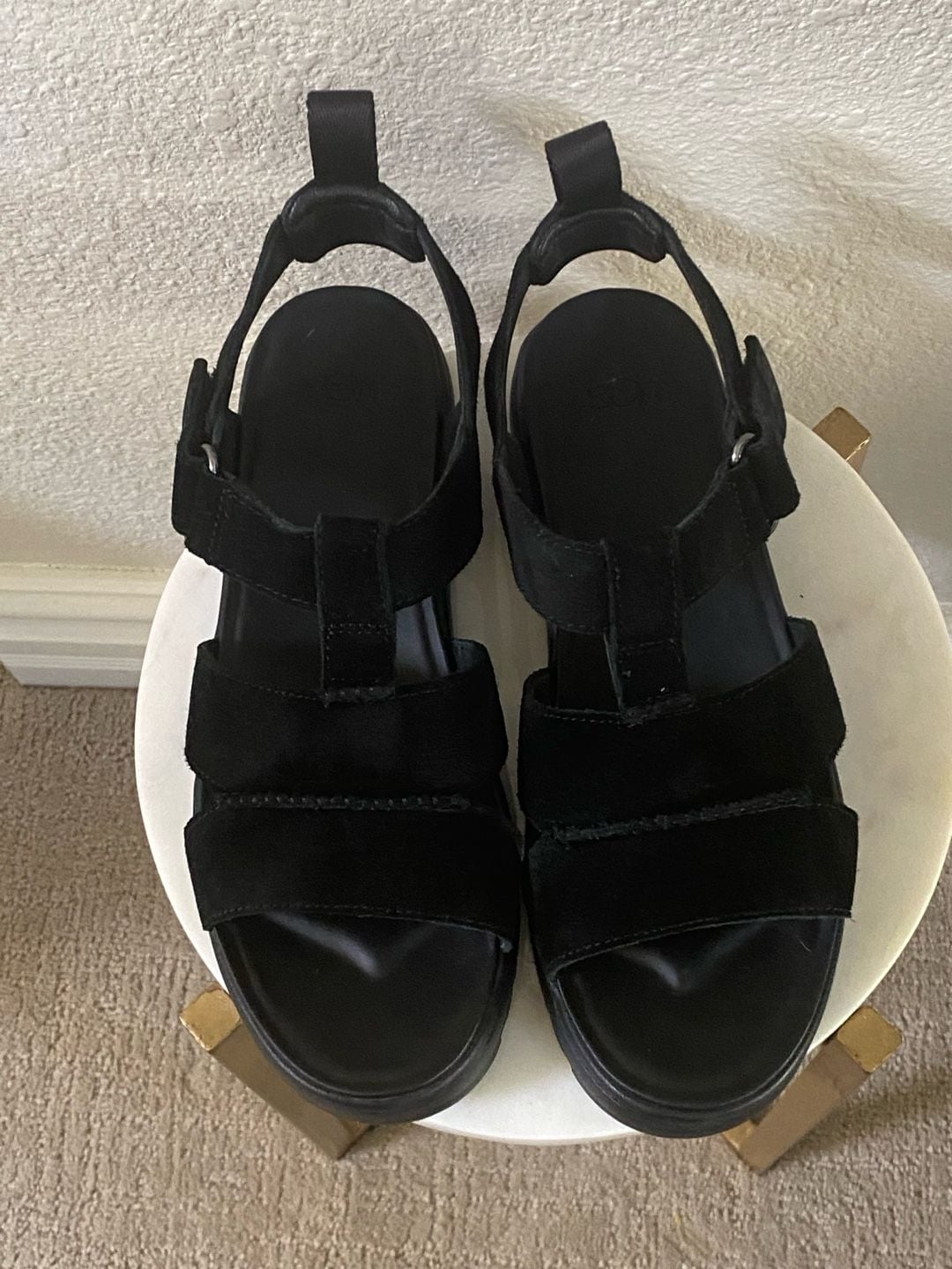 UGG Goldenstar Strap Sandals Black Suede 5