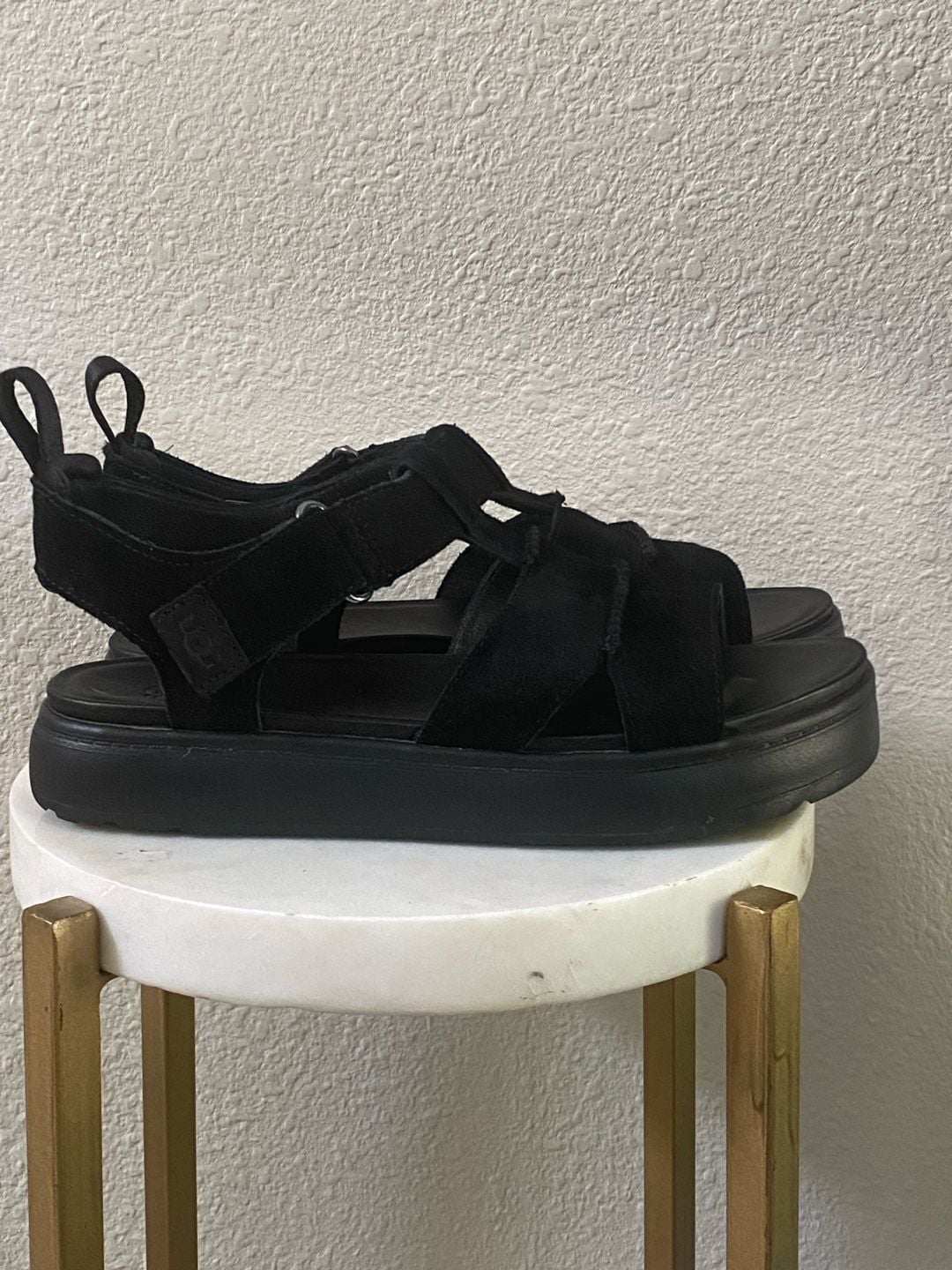 UGG Goldenstar Strap Sandals Black Suede 6