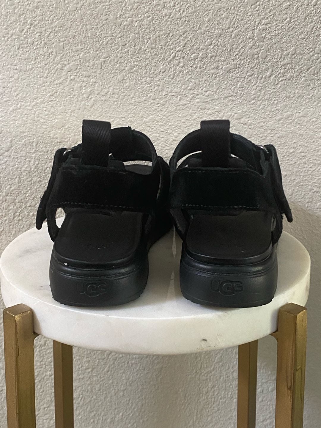 UGG Goldenstar Strap Sandals Black Suede 7
