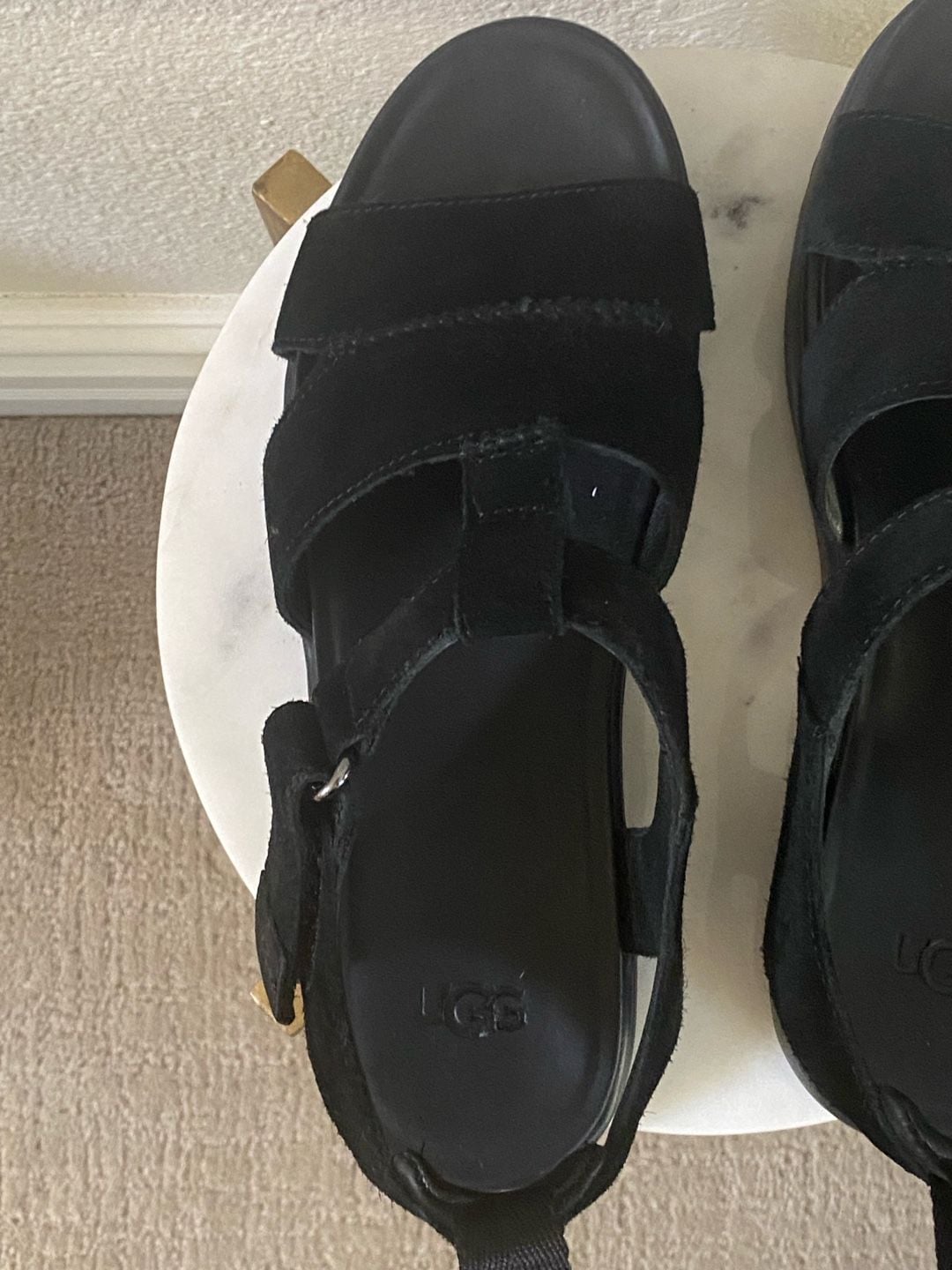 UGG Goldenstar Strap Sandals Black Suede 10
