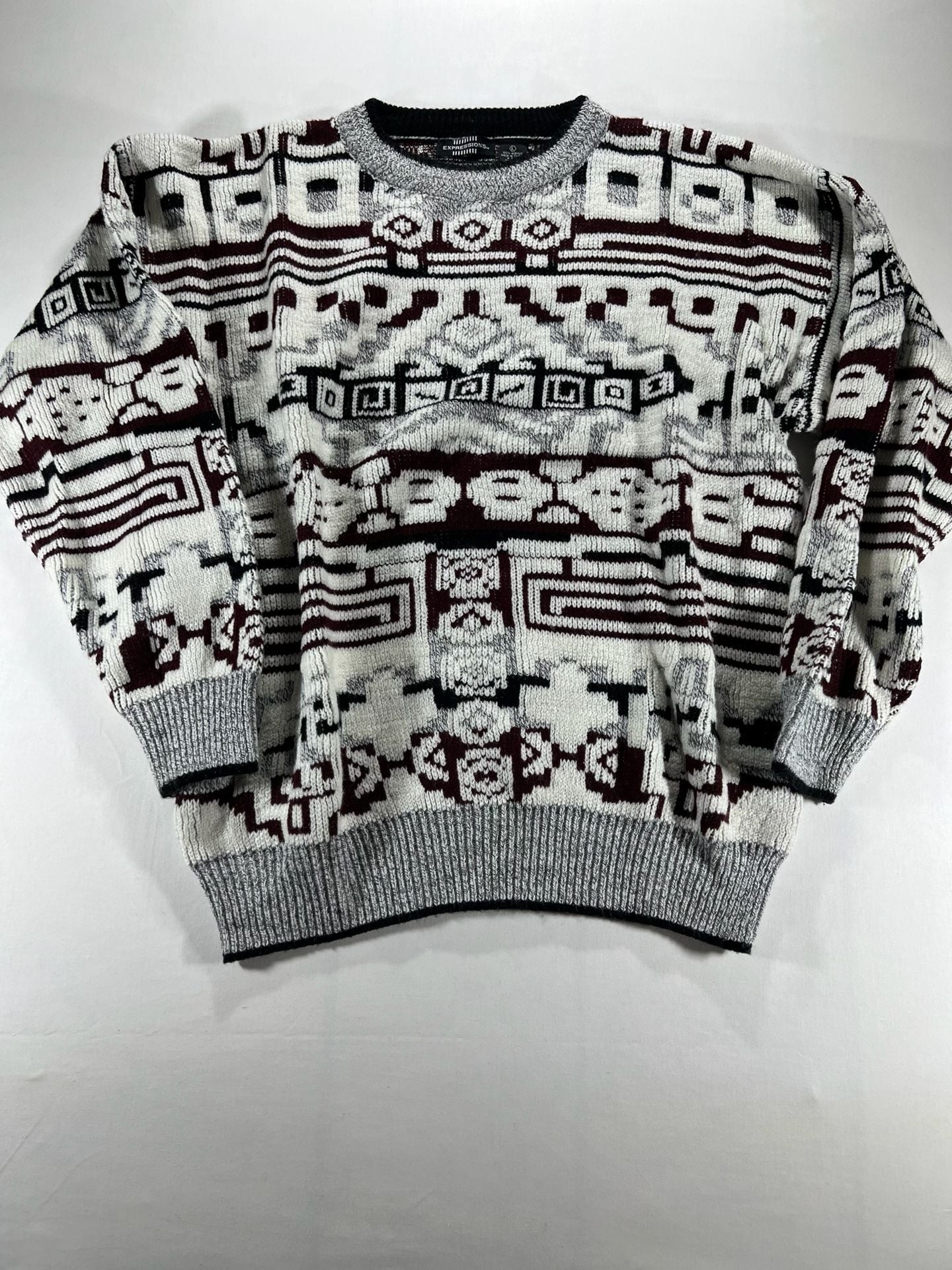 Expressions Vintage Geometric Knit Pullover Size L Cosby Sweater 2