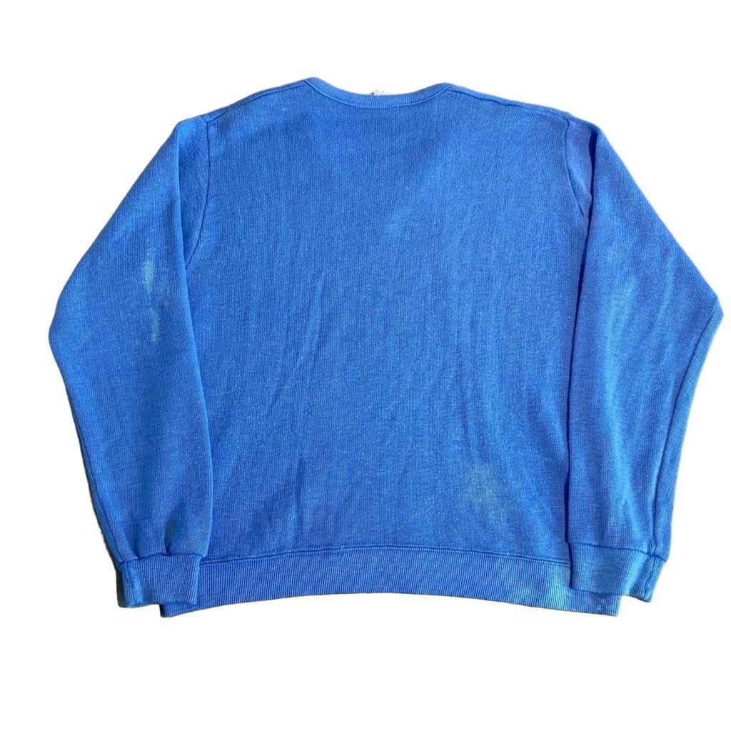 True Vintage 70s Los Altos V-Neck Sweater Blue Knit Embroidered Pullover 3