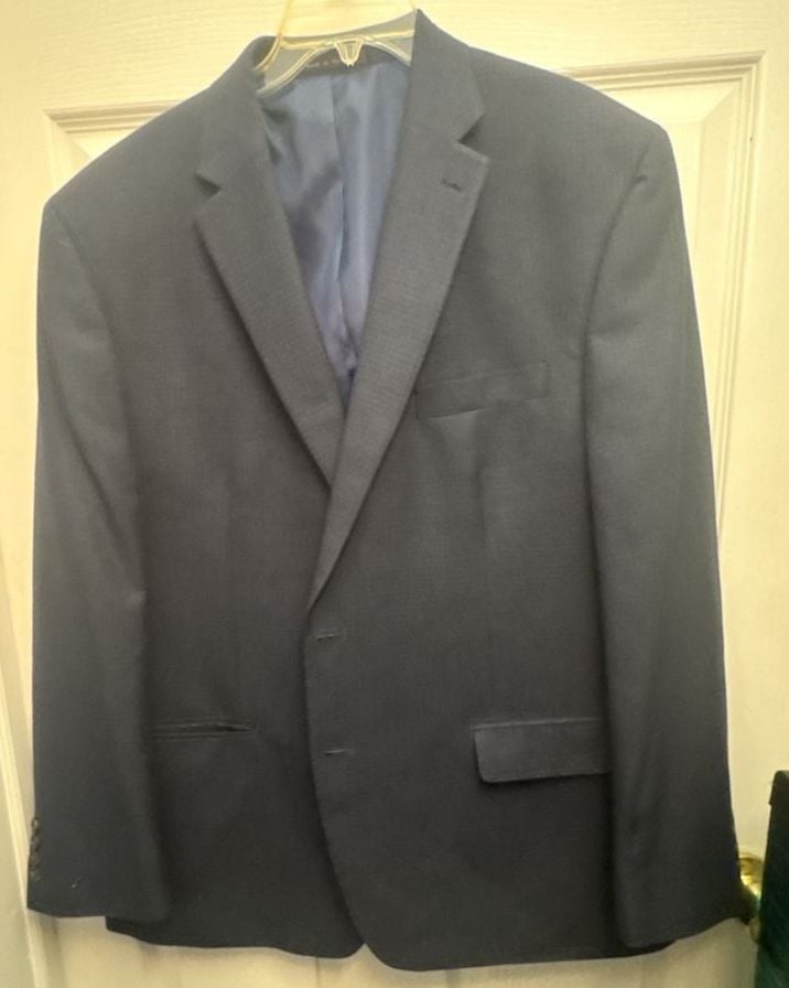 Chaps Suit Jacket Size 46R Navy Blue Check Blazer 2