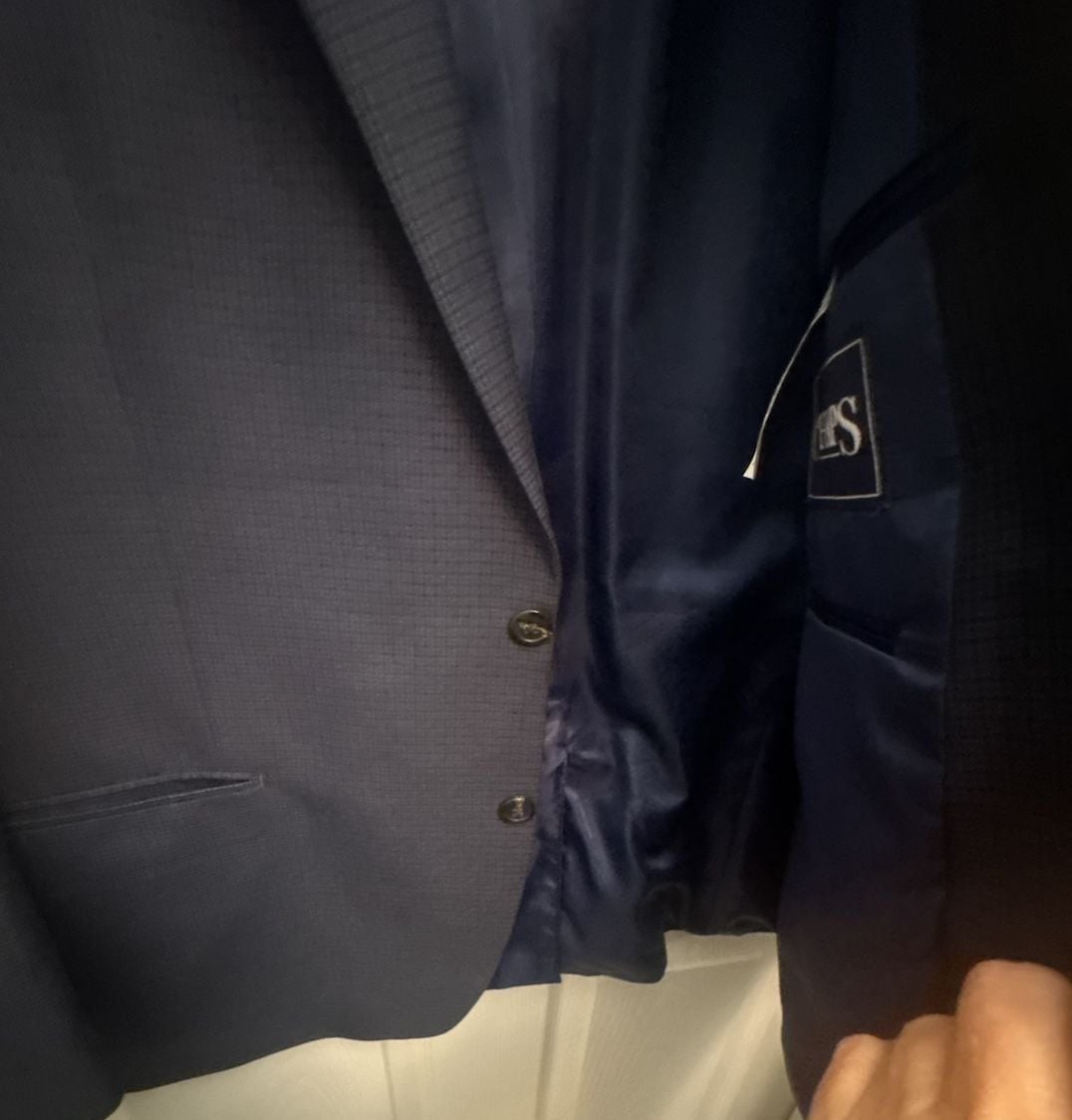 Chaps Suit Jacket Size 46R Navy Blue Check Blazer 4