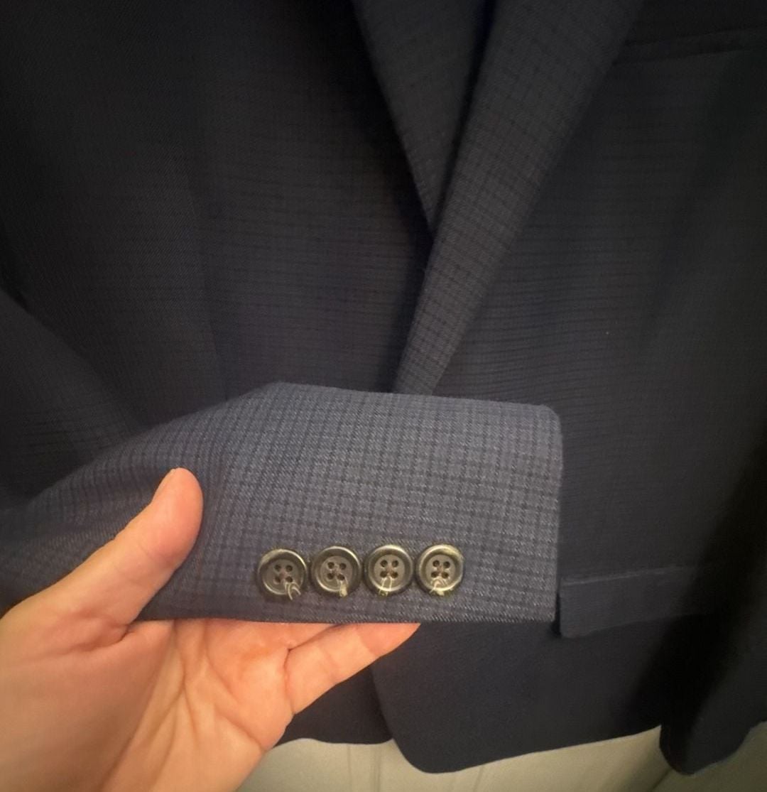 Chaps Suit Jacket Size 46R Navy Blue Check Blazer 6