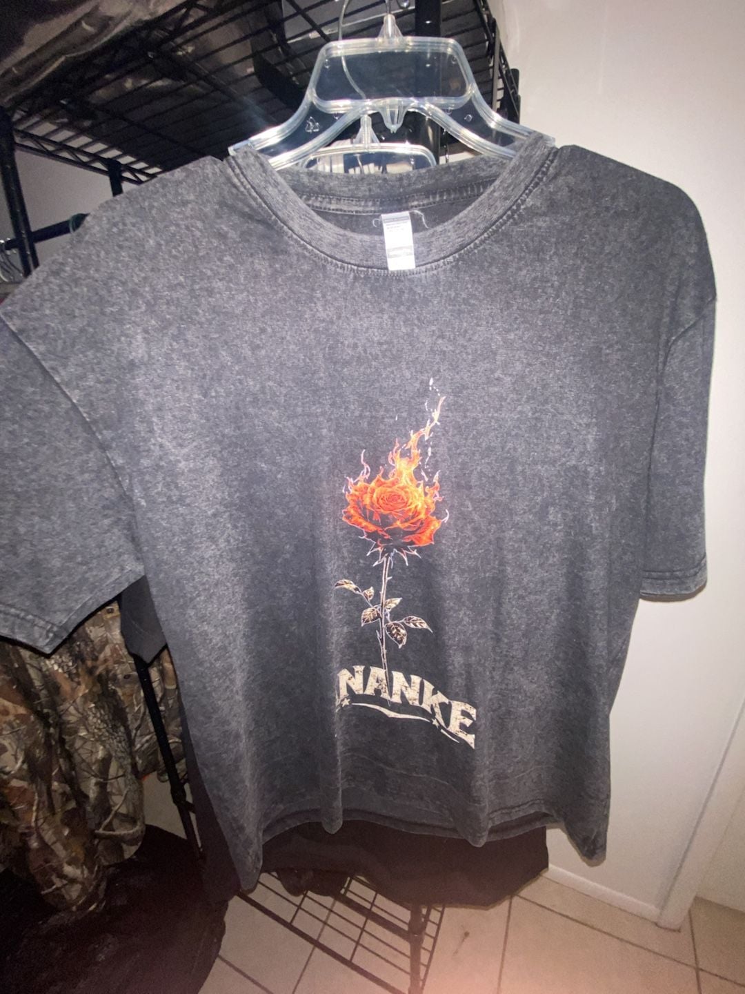 Ananke Flame Rose Graphic T-Shirt Size L Vintage Acid Washed Gray 2