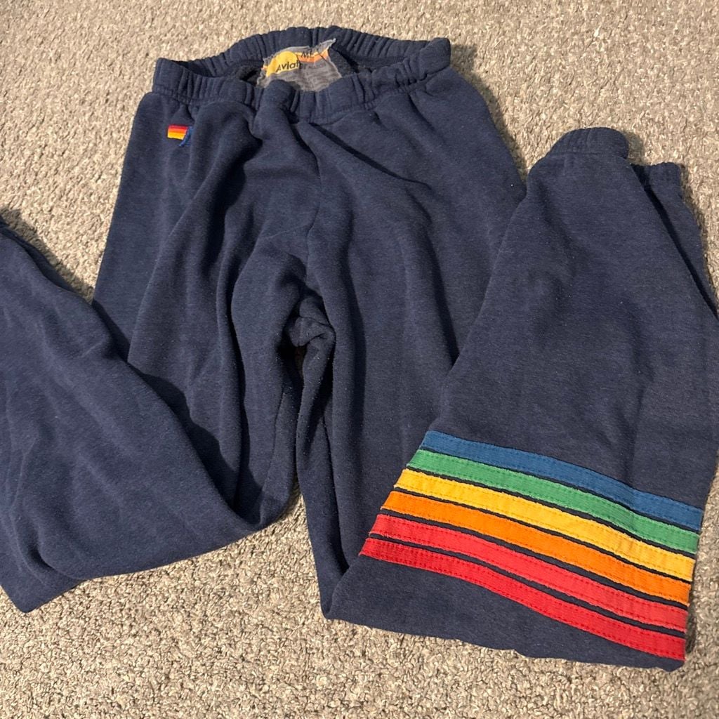 Aviator Nation Rainbow Stripe Joggers Size M Navy 2