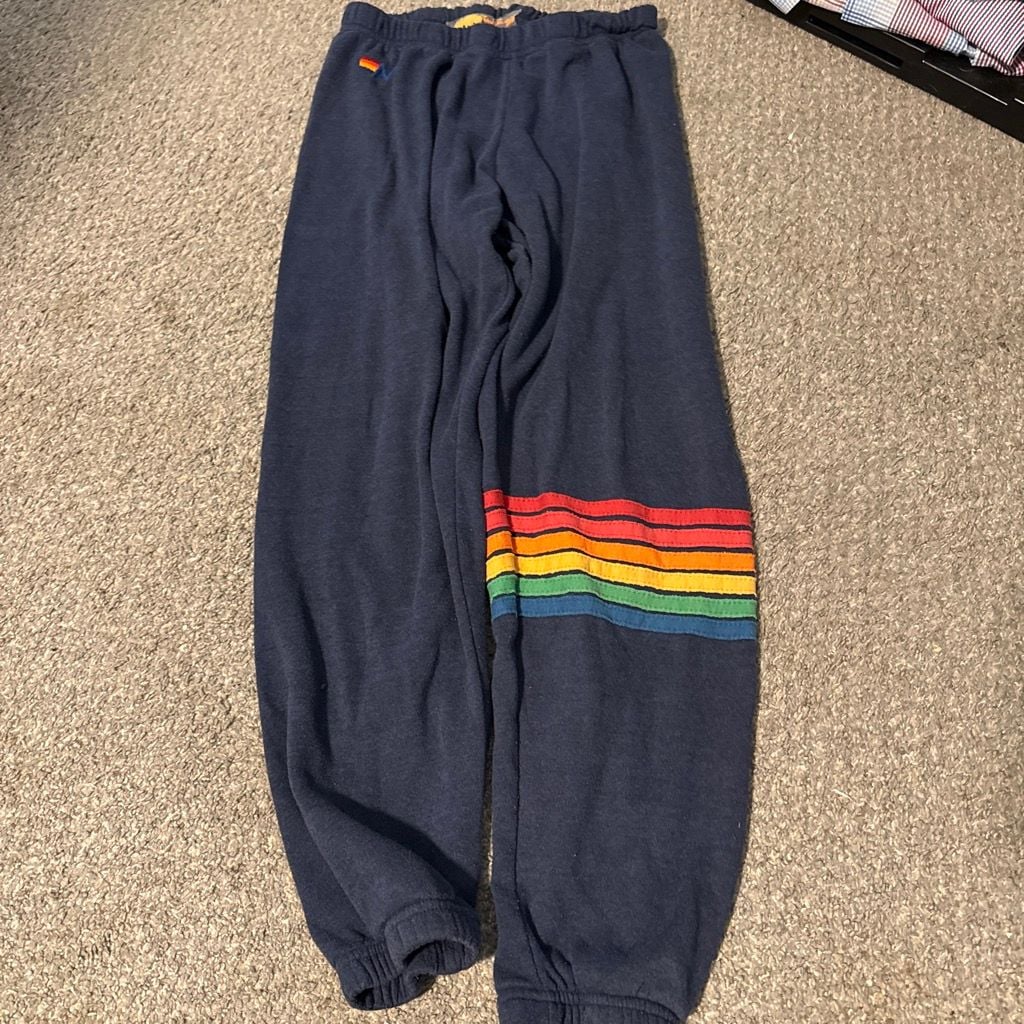 Aviator Nation Rainbow Stripe Joggers Size M Navy 5