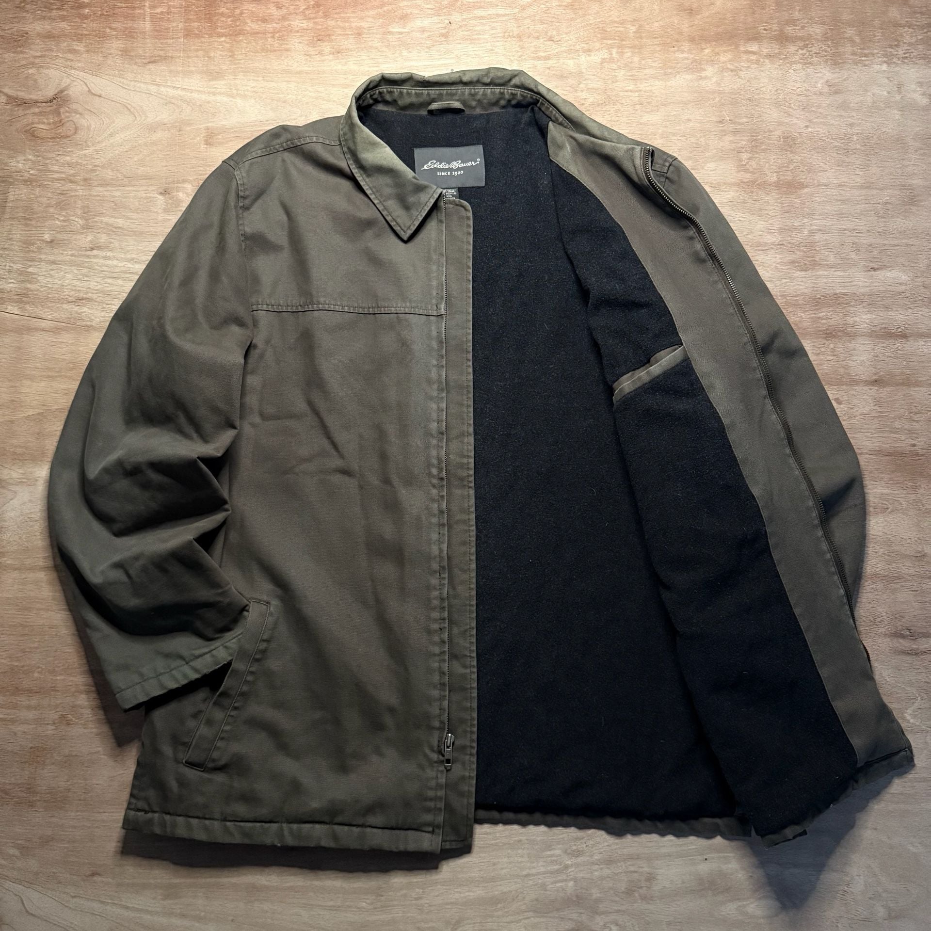 Eddie Bauer Men’s XL Tall Olive Heritage Fleece Lined Canvas Work Jacket 3