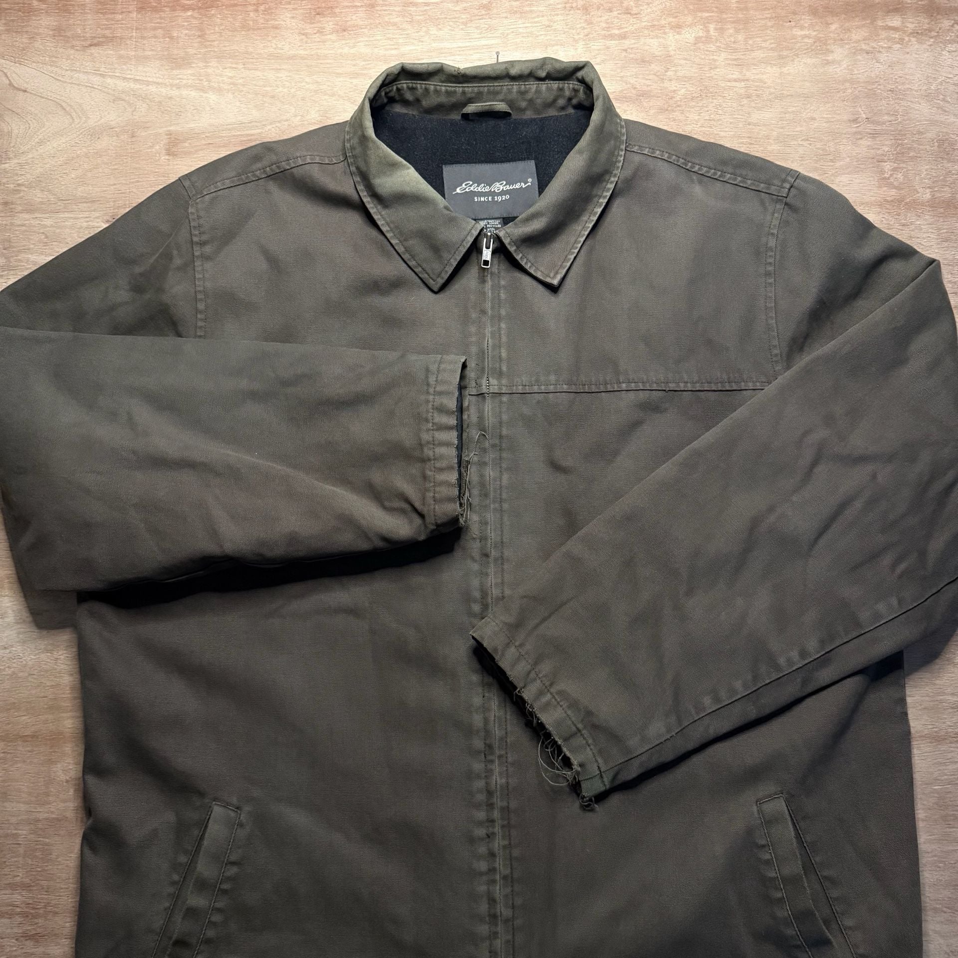 Eddie Bauer Men’s XL Tall Olive Heritage Fleece Lined Canvas Work Jacket 5