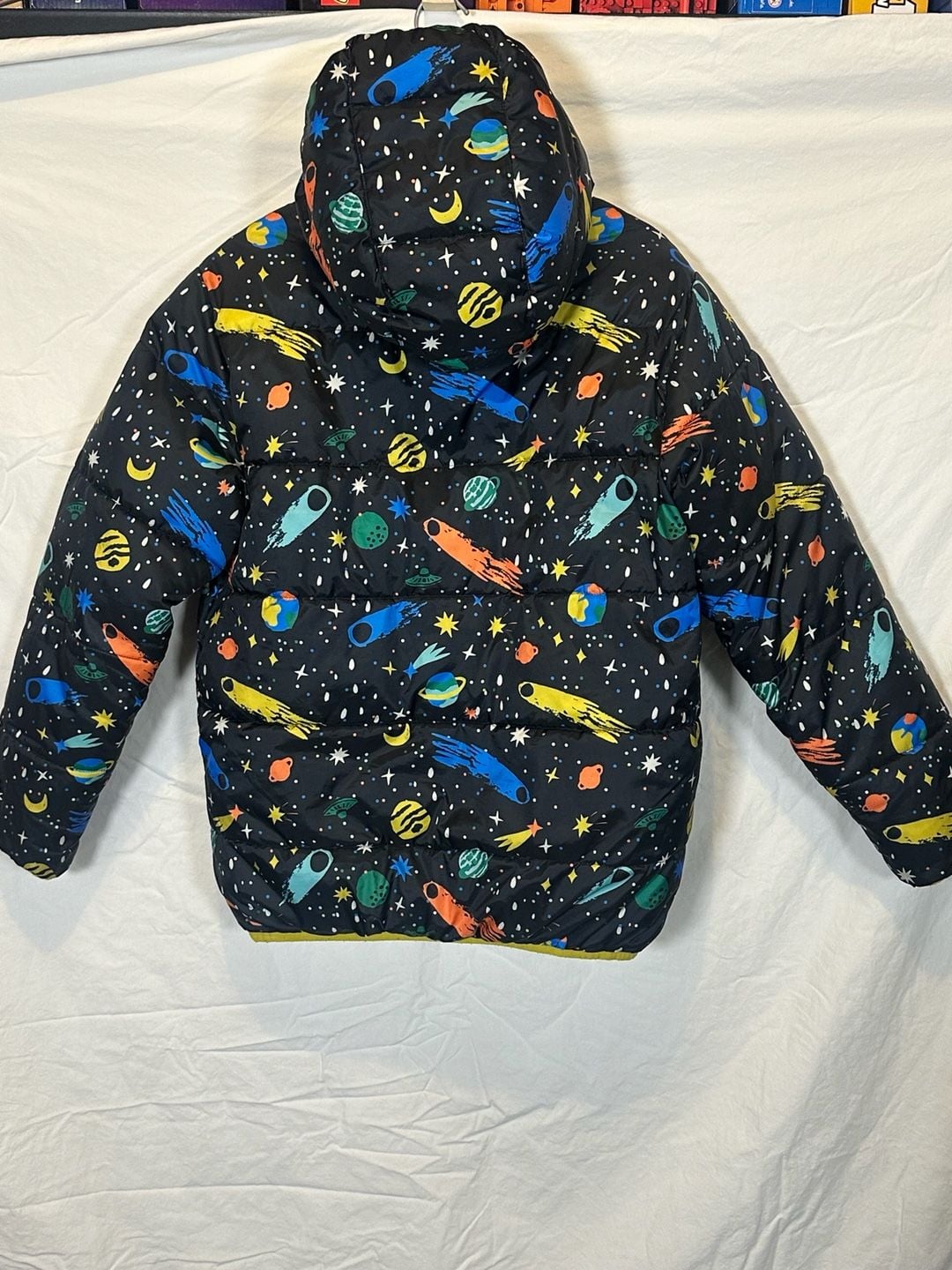 Hanna Andersson Reversible Puffer Jacket Size 12 Space Print Yellow 3