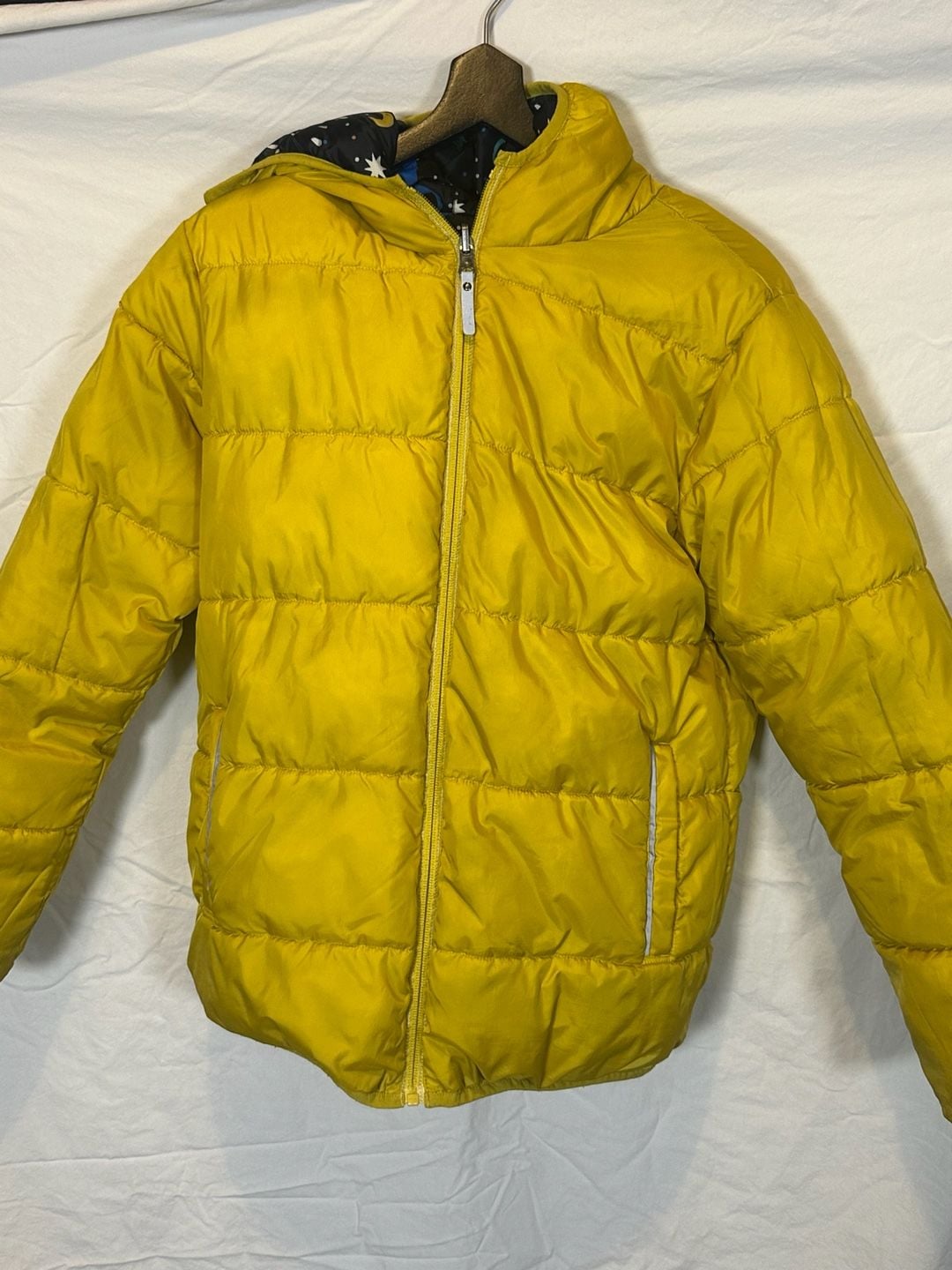 Hanna Andersson Reversible Puffer Jacket Size 12 Space Print Yellow 4