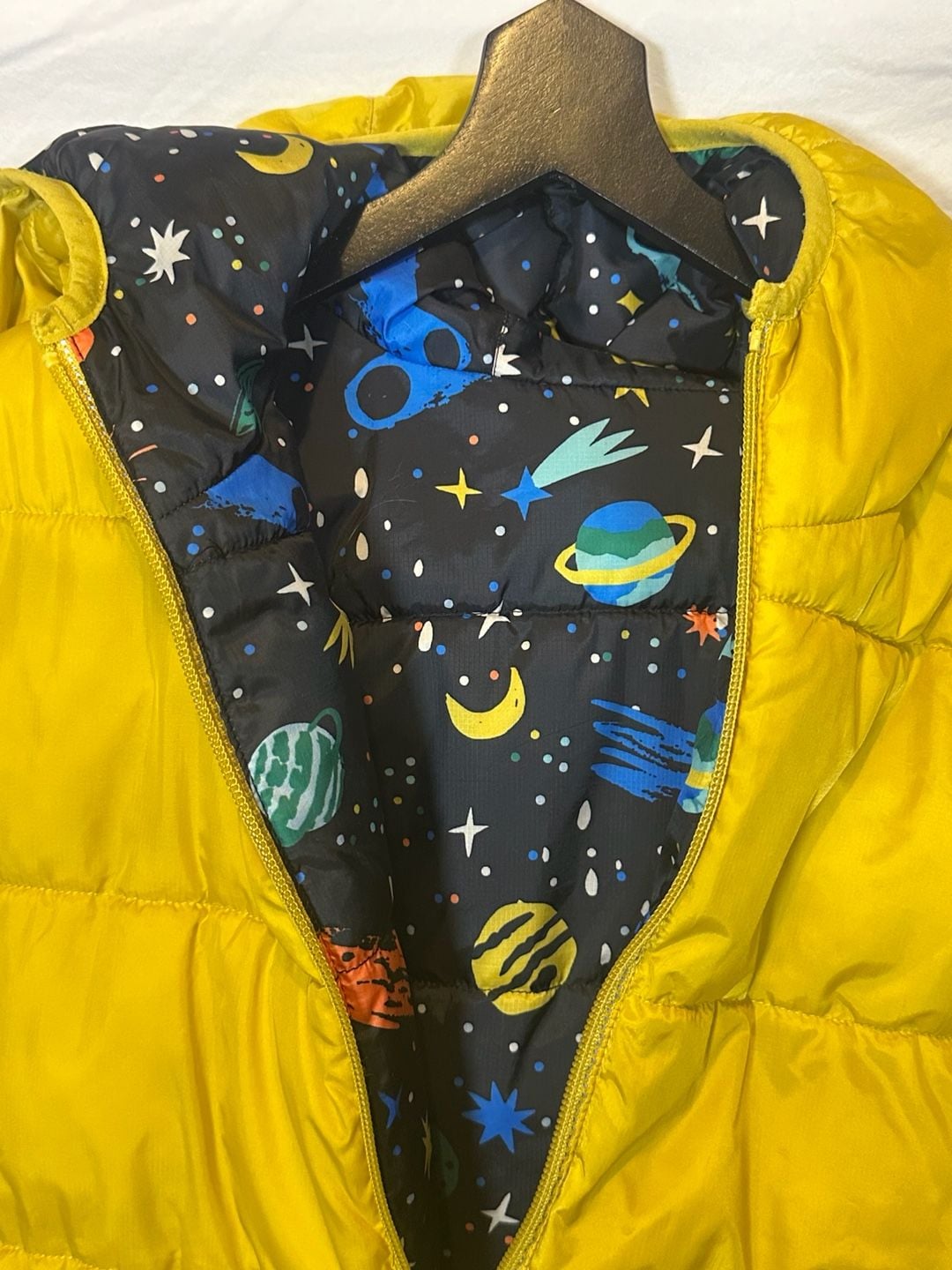 Hanna Andersson Reversible Puffer Jacket Size 12 Space Print Yellow 6
