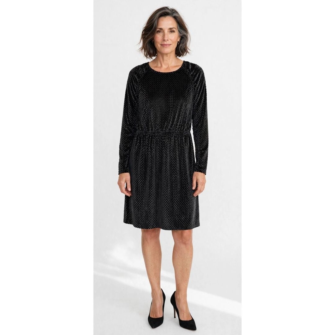 Apt. 9 Black Textured Velvet Long Sleeve Dress 2