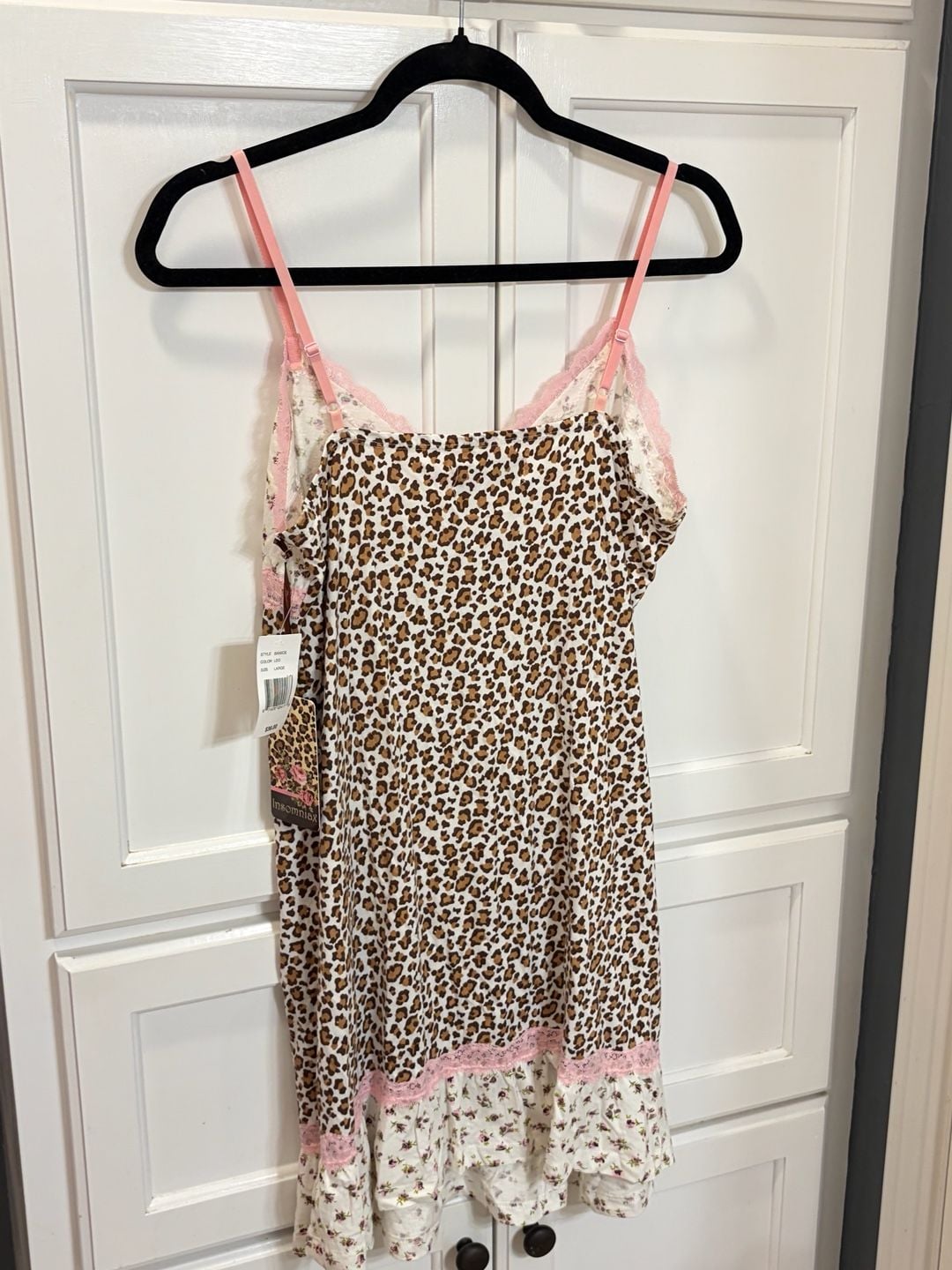 Y2K Insomniax Leopard Floral Slip Dress L Pink Lace NWT Cottagecore Coquette 8