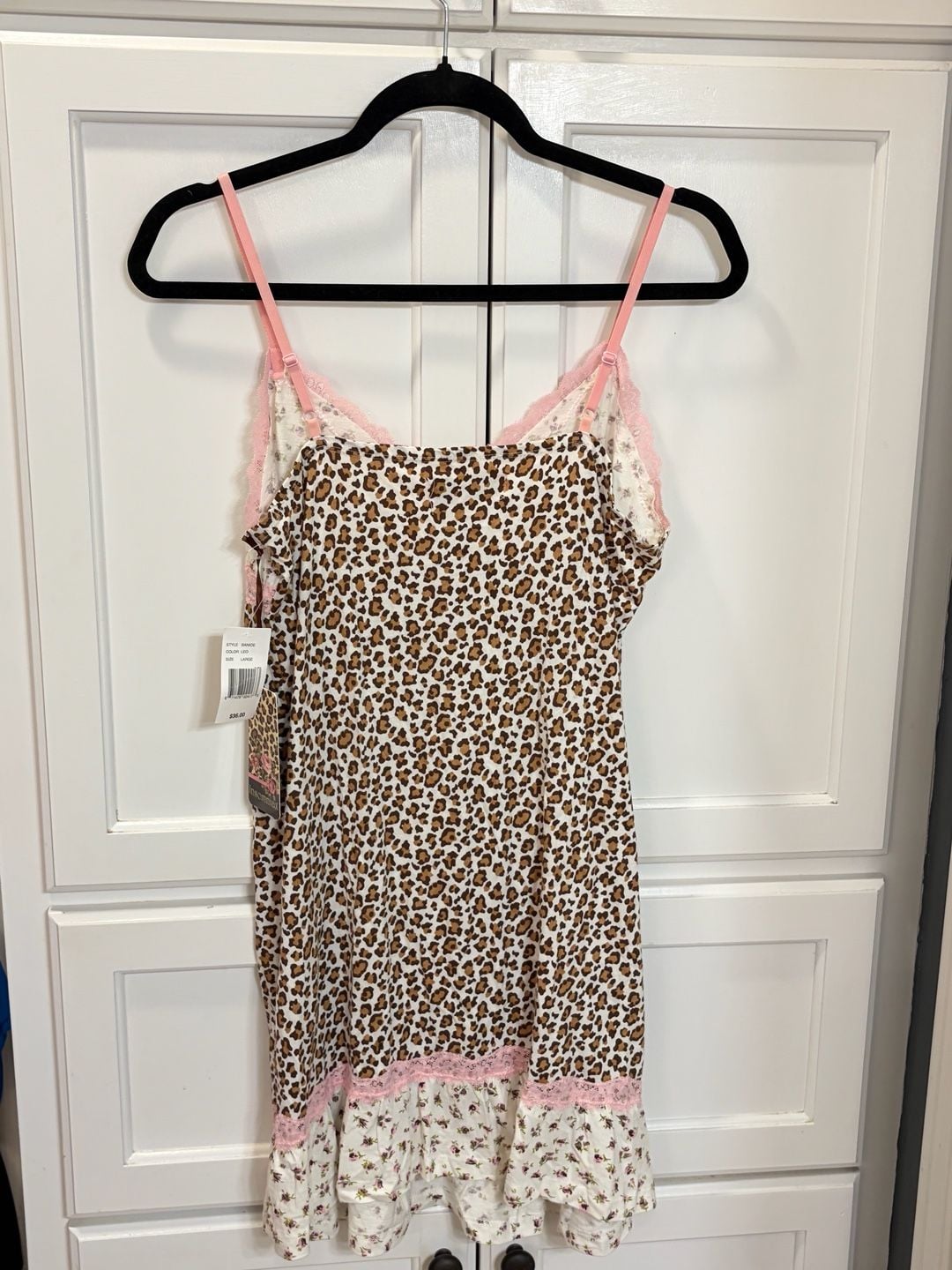 Y2K Insomniax Leopard Floral Slip Dress L Pink Lace NWT Cottagecore Coquette 9