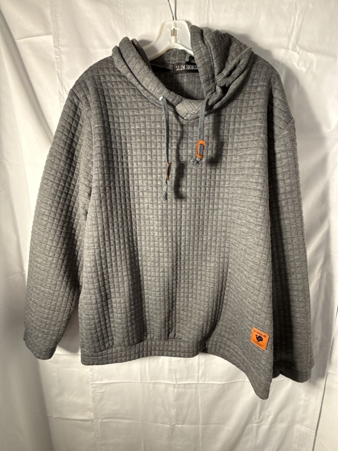 Slim Horse Quilted Hoodie Size 4XL Gray Pullover Sweatshirt 2